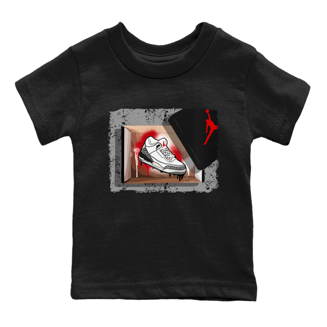 Air Jordan 3 White Cement Sneaker Match Tees New Kicks Sneaker Tees Air Jordan 3 Retro White Cement Sneaker Release Tees Kids Shirts Black 2