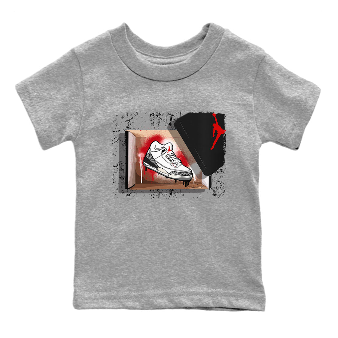 Air Jordan 3 White Cement Sneaker Match Tees New Kicks Sneaker Tees Air Jordan 3 Retro White Cement Sneaker Release Tees Kids Shirts Heather Grey 2