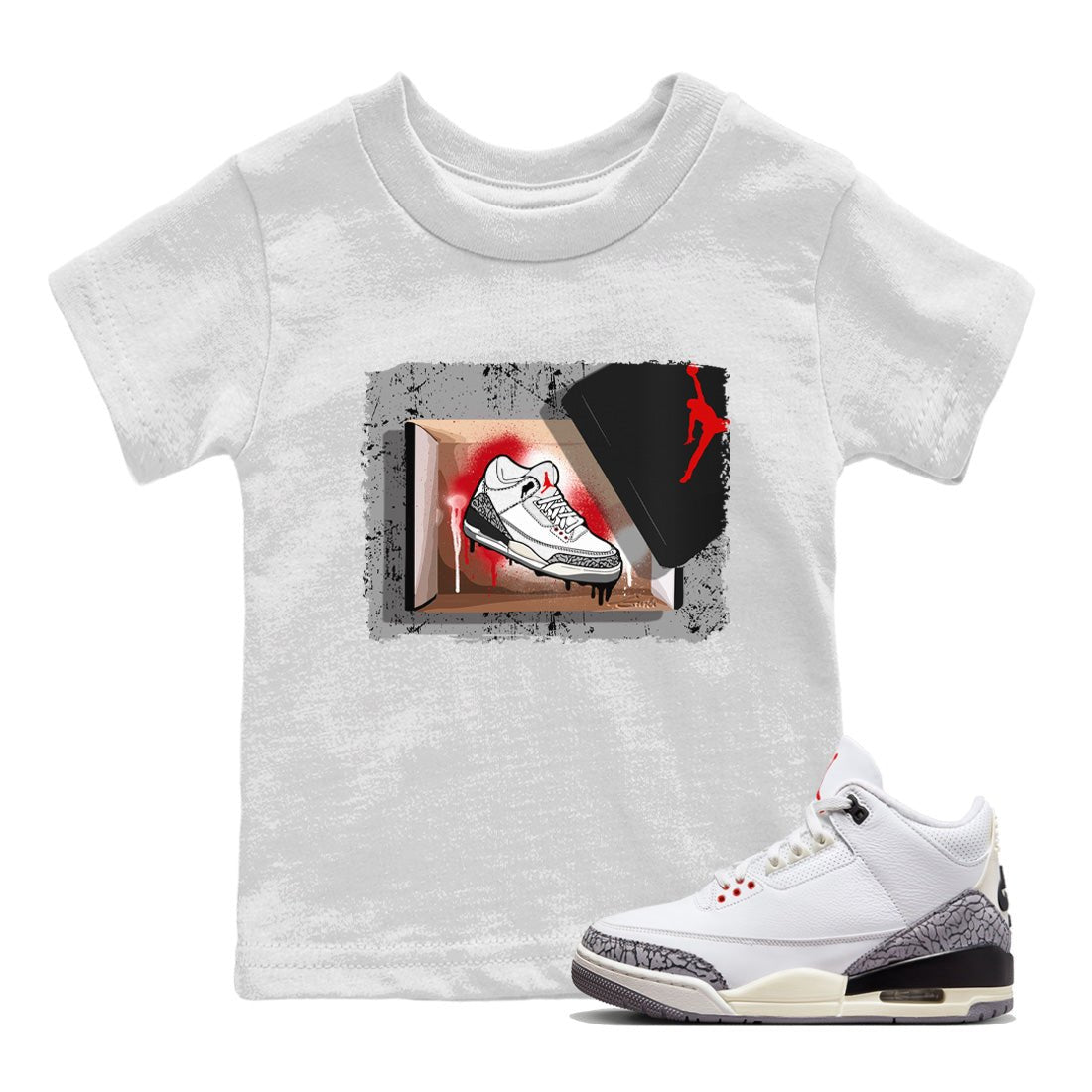 Air Jordan 3 White Cement Sneaker Match Tees New Kicks Sneaker Tees Air Jordan 3 Retro White Cement Sneaker Release Tees Kids Shirts White 1