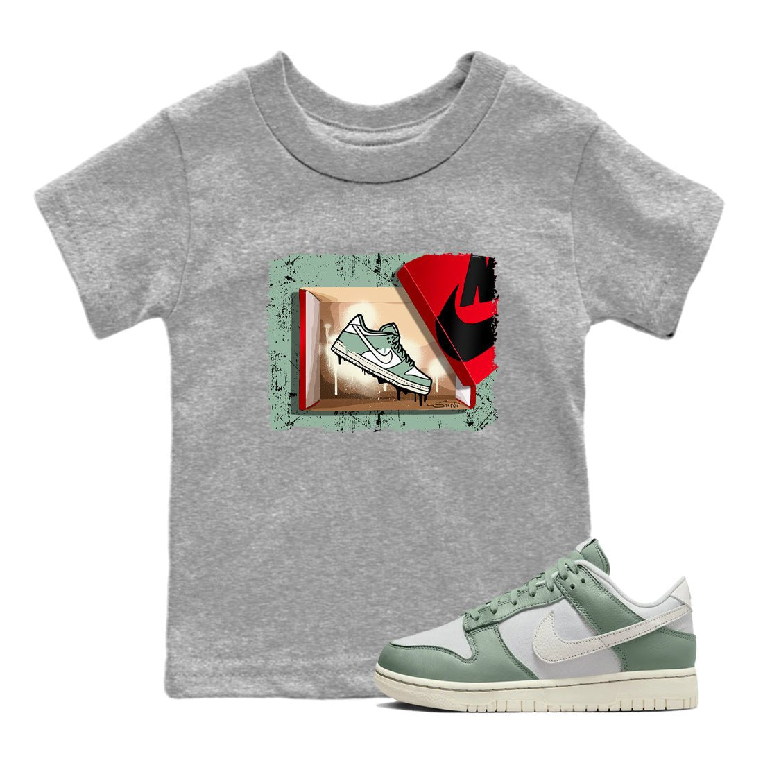 Dunk Low Mica Green Shirts New Kicks Sneaker Tees Dunk Mica Green Sneaker Release Tees Kids Shirts Heather Grey 1