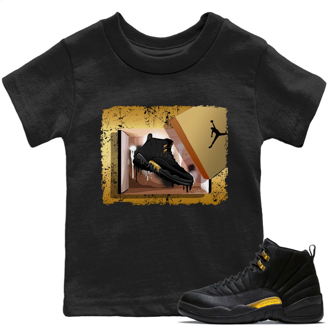 Jordan 12 Black Taxi Sneaker Match Tees New Kicks Sneaker Tees Jordan 12 Black Taxi Sneaker Release Tees Kids Shirts