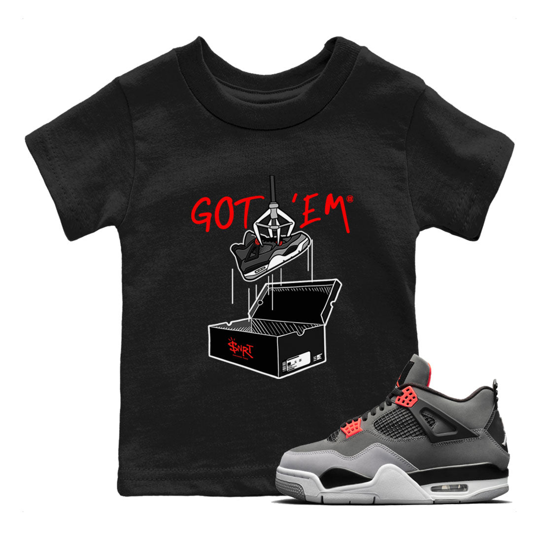Air Jordan 4 Infrared shirt to match jordans New Treasure Hunter sneaker tees Air Jordan 4 Retro Infrared SNRT sneaker release tees baby toddler Black 1 cotton Shirt