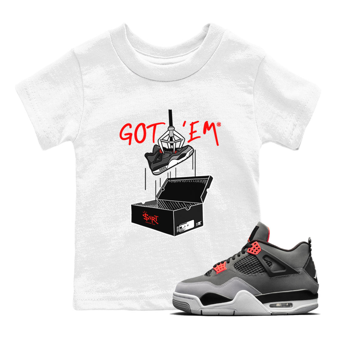 Air Jordan 4 Infrared shirt to match jordans New Treasure Hunter sneaker tees Air Jordan 4 Retro Infrared SNRT sneaker release tees baby toddler White 1 cotton Shirt