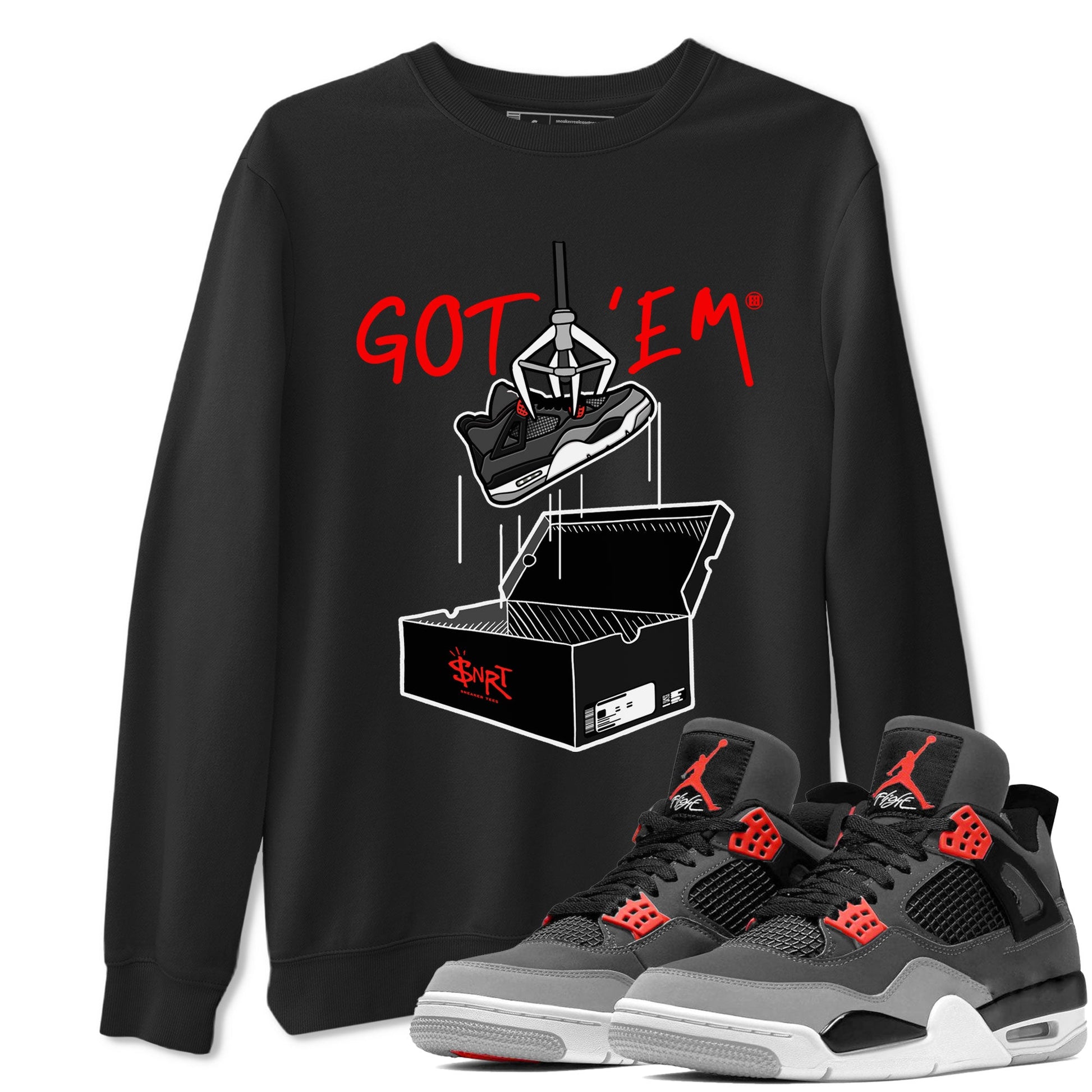 Air Jordan 4 Infrared shirt to match jordans New Treasure Hunter sneaker tees Air Jordan 4 Retro Infrared SNRT Sneaker Release Tees unisex cotton Black 1 crew neck shirt