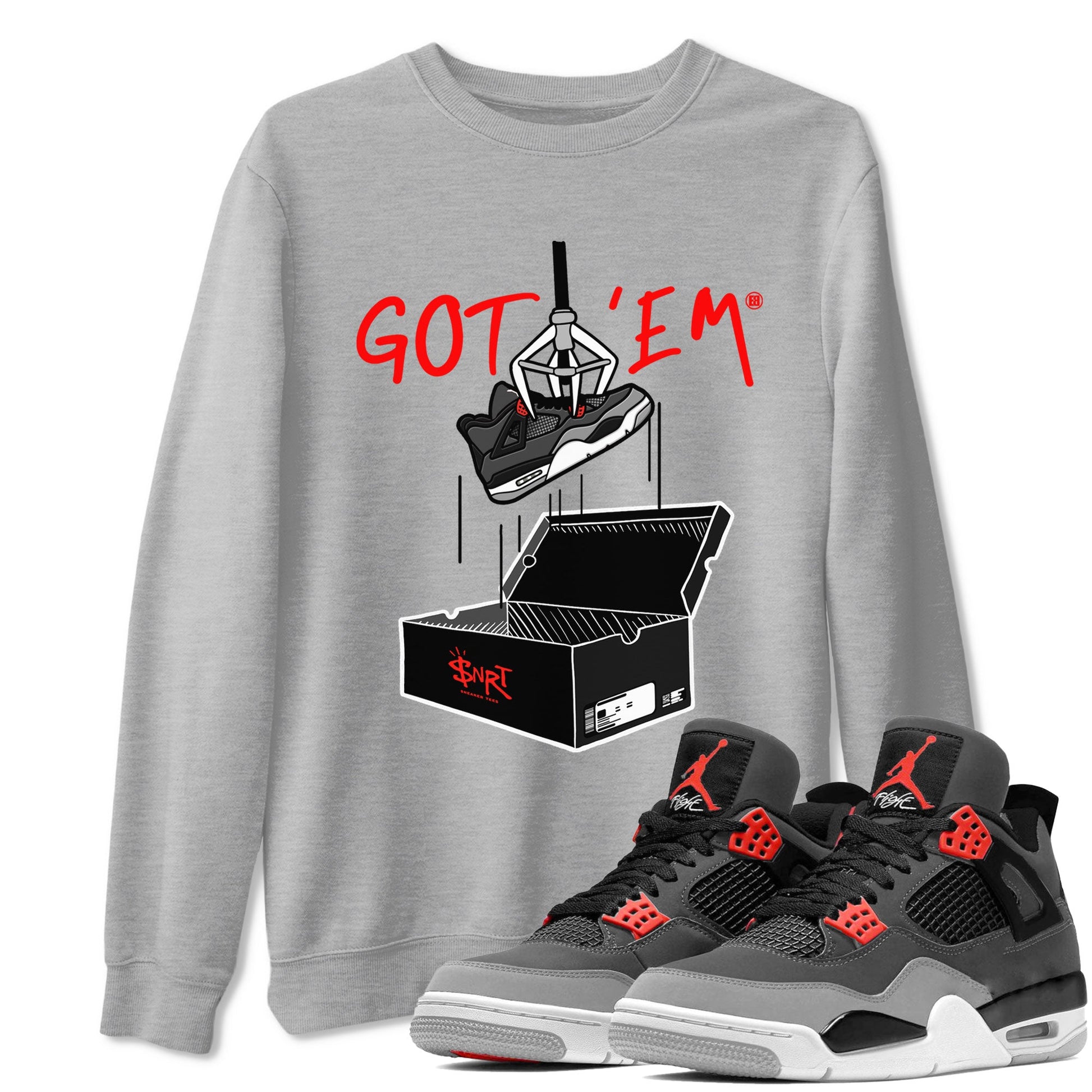 Air Jordan 4 Infrared shirt to match jordans New Treasure Hunter sneaker tees Air Jordan 4 Retro Infrared SNRT Sneaker Release Tees unisex cotton Heather Grey 1 crew neck shirt