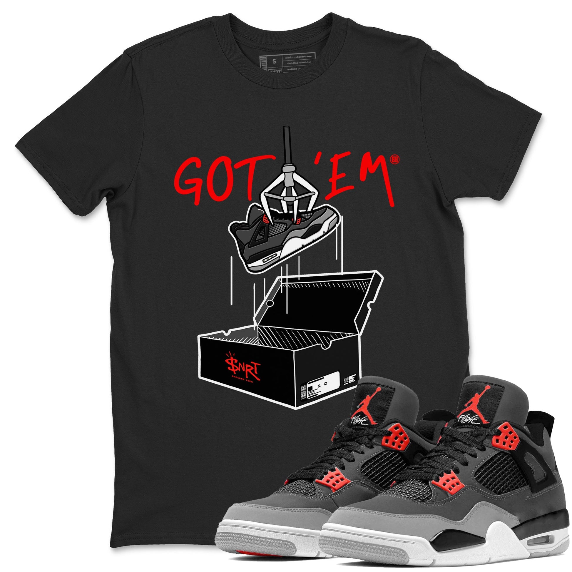 Air Jordan 4 Infrared shirt to match jordans New Treasure Hunter sneaker tees Air Jordan 4 Retro Infrared SNRT Sneaker Release Tees unisex cotton Black 1 crew neck shirt