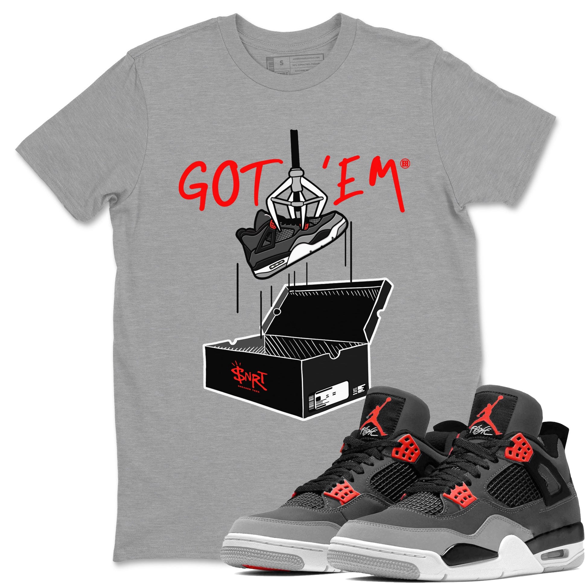 Air Jordan 4 Infrared shirt to match jordans New Treasure Hunter sneaker tees Air Jordan 4 Retro Infrared SNRT Sneaker Release Tees unisex cotton Heather Grey 1 crew neck shirt