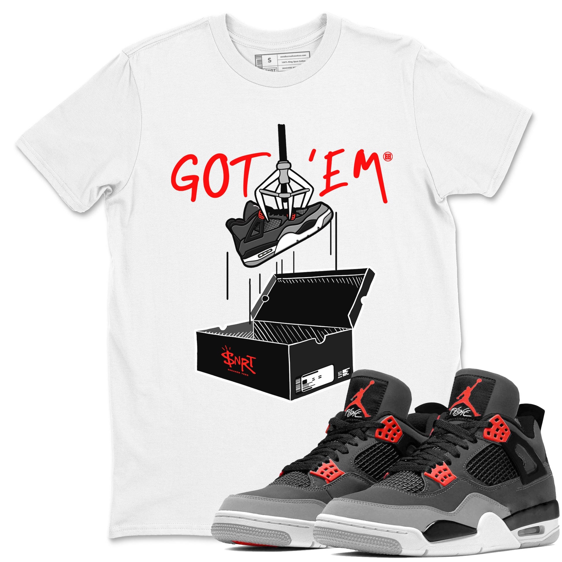 Air Jordan 4 Infrared shirt to match jordans New Treasure Hunter sneaker tees Air Jordan 4 Retro Infrared SNRT Sneaker Release Tees unisex cotton White 1 crew neck shirt