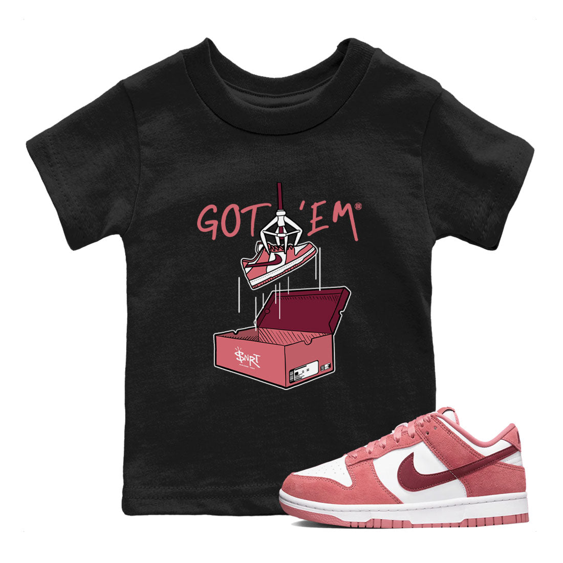 Dunk Valentine's Day shirt to match jordans New Treasure Hunter sneaker tees Dunk Valentines Day SNRT sneaker release tees baby toddler Black 1 cotton Shirt