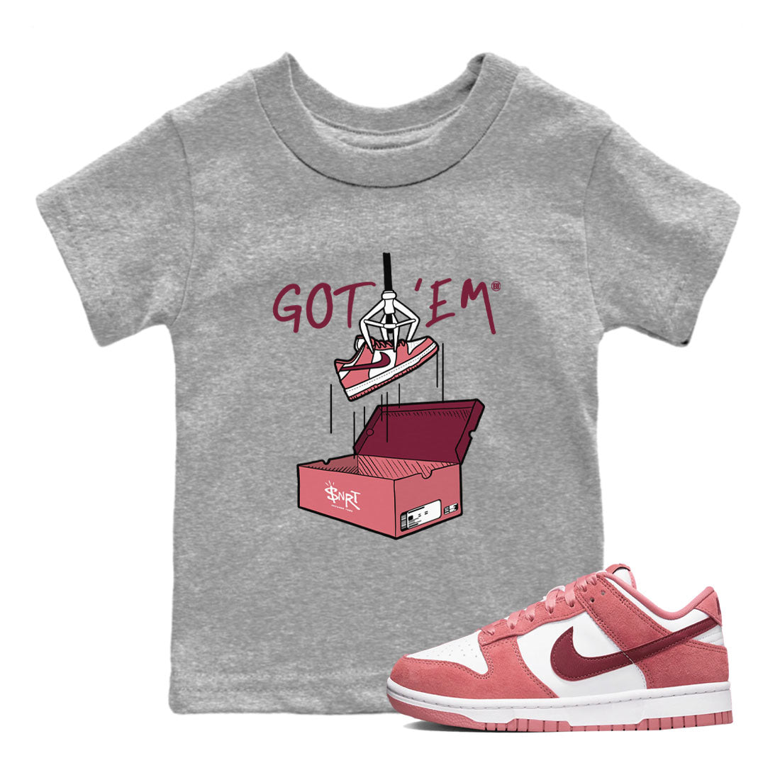 Dunk Valentine's Day shirt to match jordans New Treasure Hunter sneaker tees Dunk Valentines Day SNRT sneaker release tees baby toddler Heather Grey 1 cotton Shirt