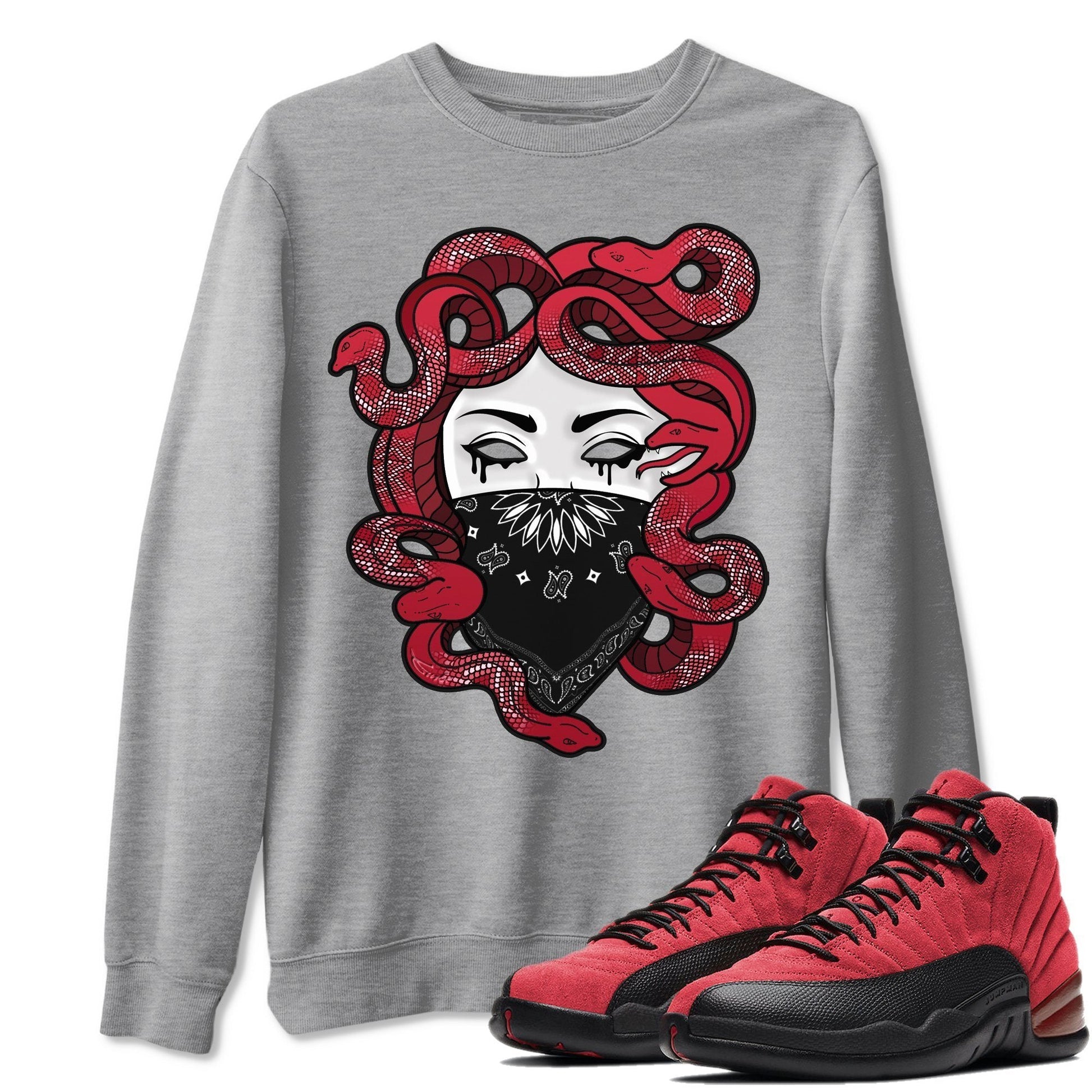 Jordan 12 Reverse Flu Game Sneaker Match Tees Medusa Sneaker Tees Jordan 12 Reverse Flu Game Sneaker Release Tees Unisex Shirts