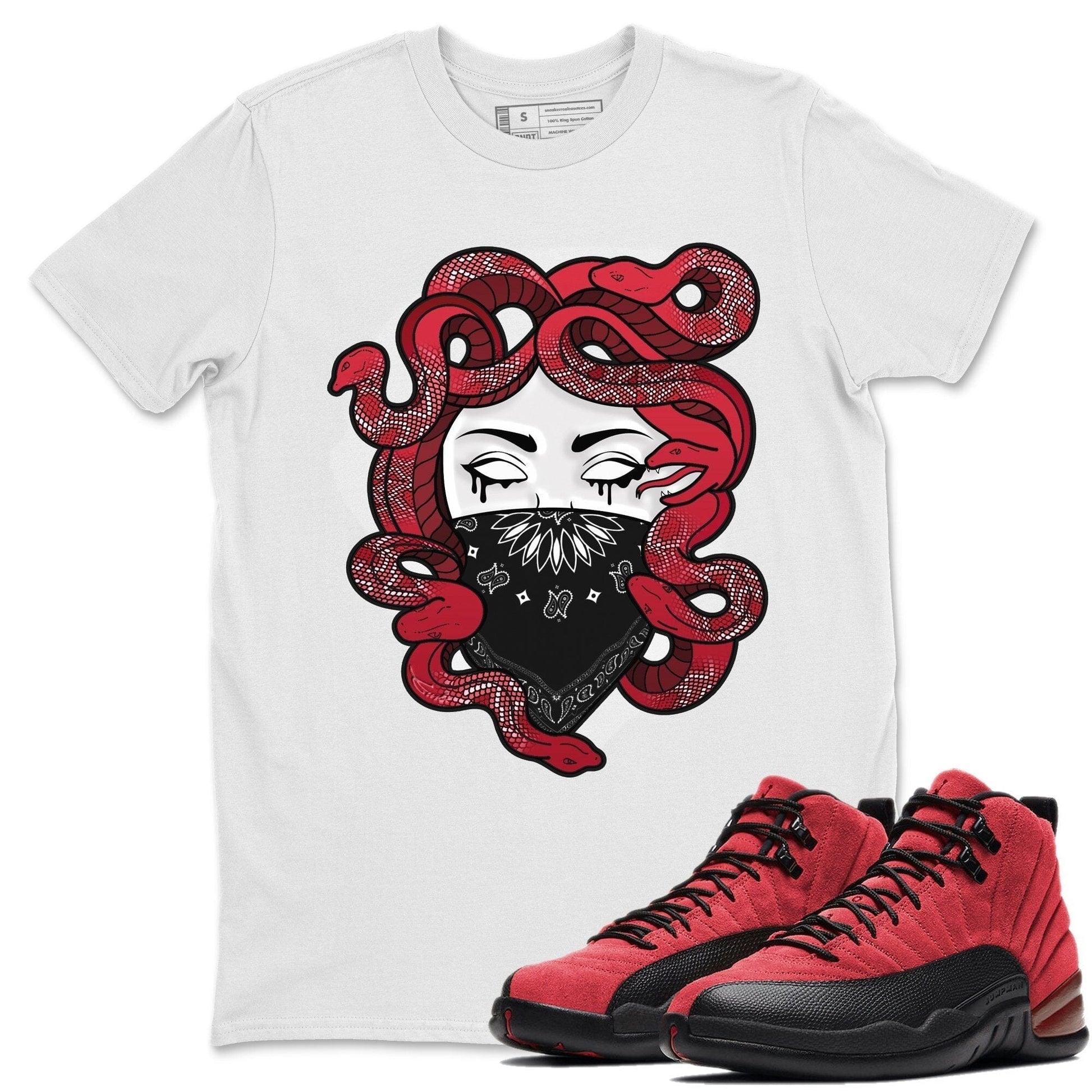 Jordan 12 Reverse Flu Game Sneaker Match Tees Medusa Sneaker Tees Jordan 12 Reverse Flu Game Sneaker Release Tees Unisex Shirts
