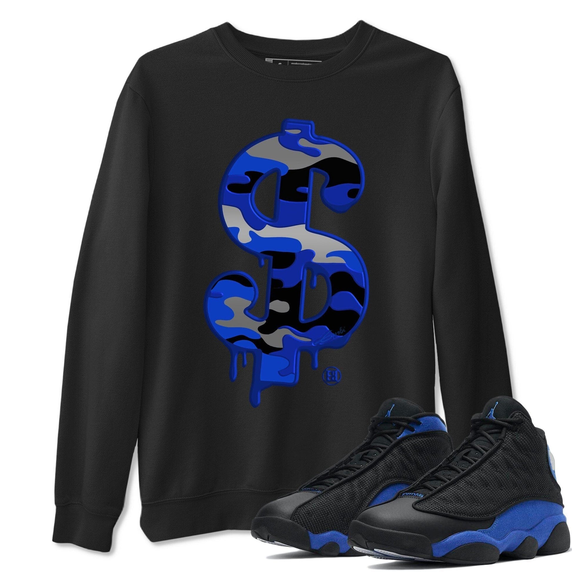 Jordan 13 Hyper Royal Sneaker Match Tees Dollar Camo Sneaker Tees Jordan 13 Hyper Royal Sneaker Release Tees Unisex Shirts