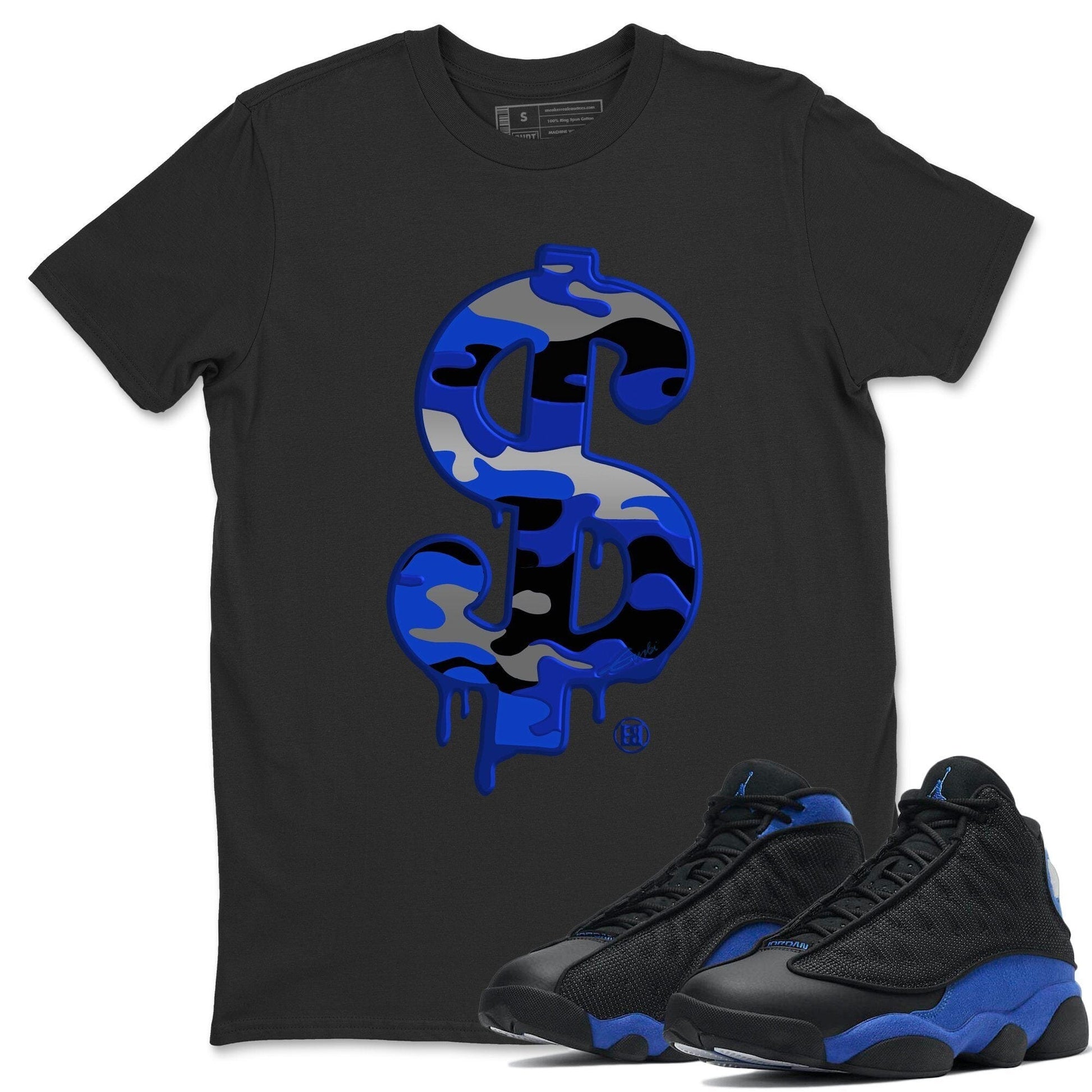 Jordan 13 Hyper Royal Sneaker Match Tees Dollar Camo Sneaker Tees Jordan 13 Hyper Royal Sneaker Release Tees Unisex Shirts