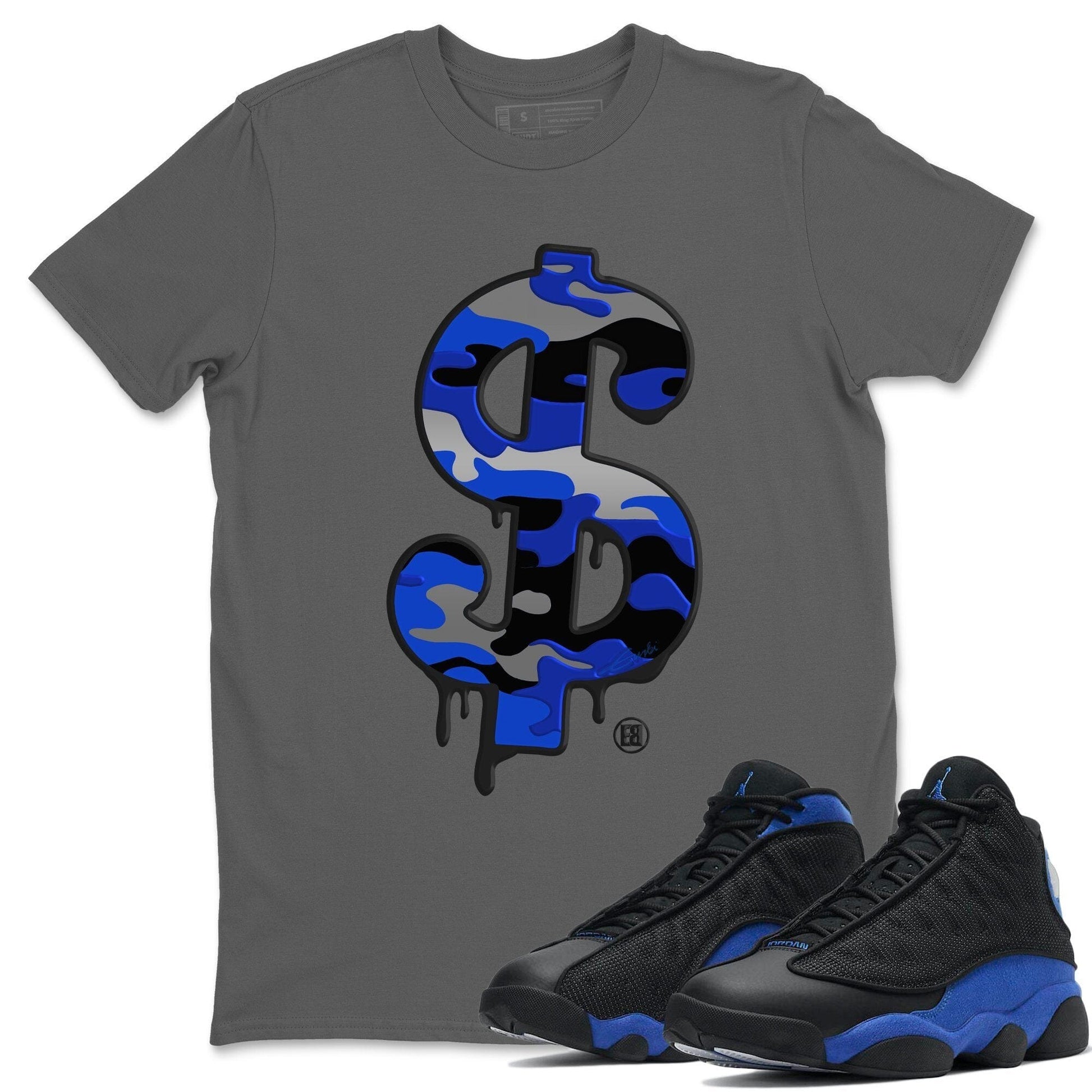 Jordan 13 Hyper Royal Sneaker Match Tees Dollar Camo Sneaker Tees Jordan 13 Hyper Royal Sneaker Release Tees Unisex Shirts