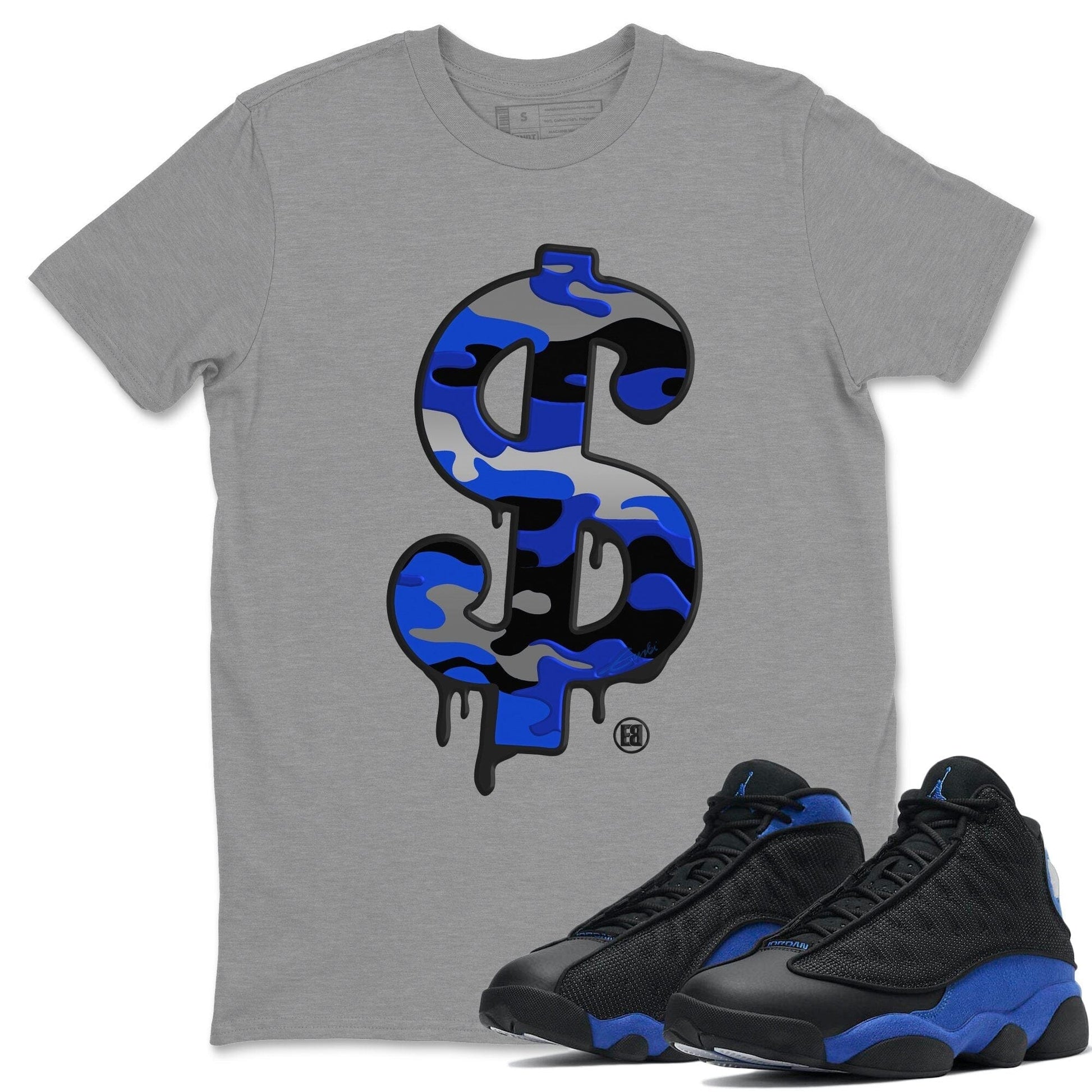 Jordan 13 Hyper Royal Sneaker Match Tees Dollar Camo Sneaker Tees Jordan 13 Hyper Royal Sneaker Release Tees Unisex Shirts