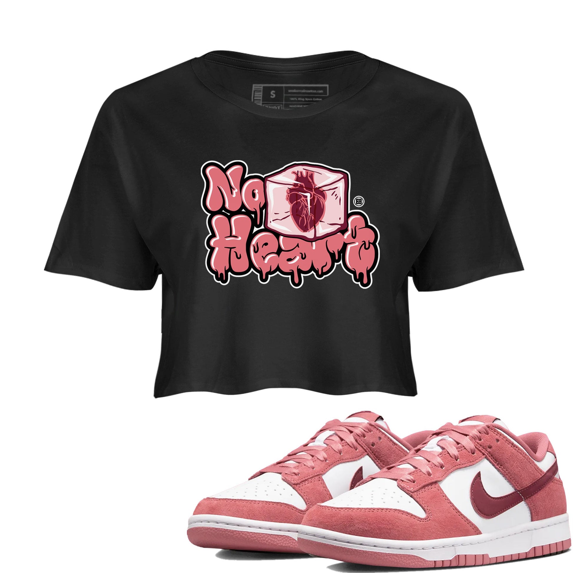 Dunk Valentines Day shirt to match jordans No Hearts sneaker tees Dunk Low Valentine's Day SNRT Sneaker Release Tees Black 1 Crop T-Shirt