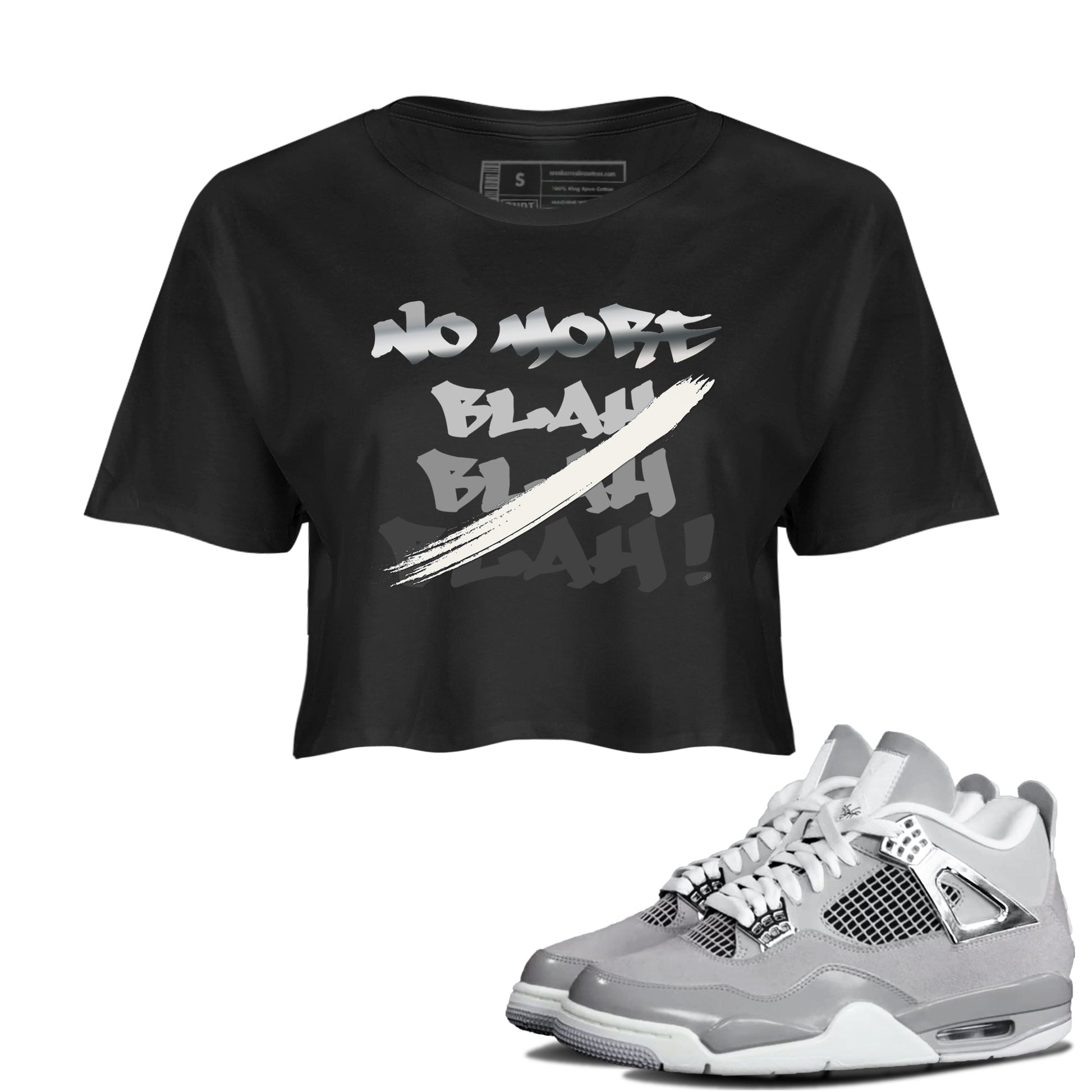 AJ4 Frozen Moments shirt to match jordans No More Blah sneaker tees Crew Neck AJ4 Frozen Moments SNRT Sneaker Release Tees Black 1 Crop T-Shirt