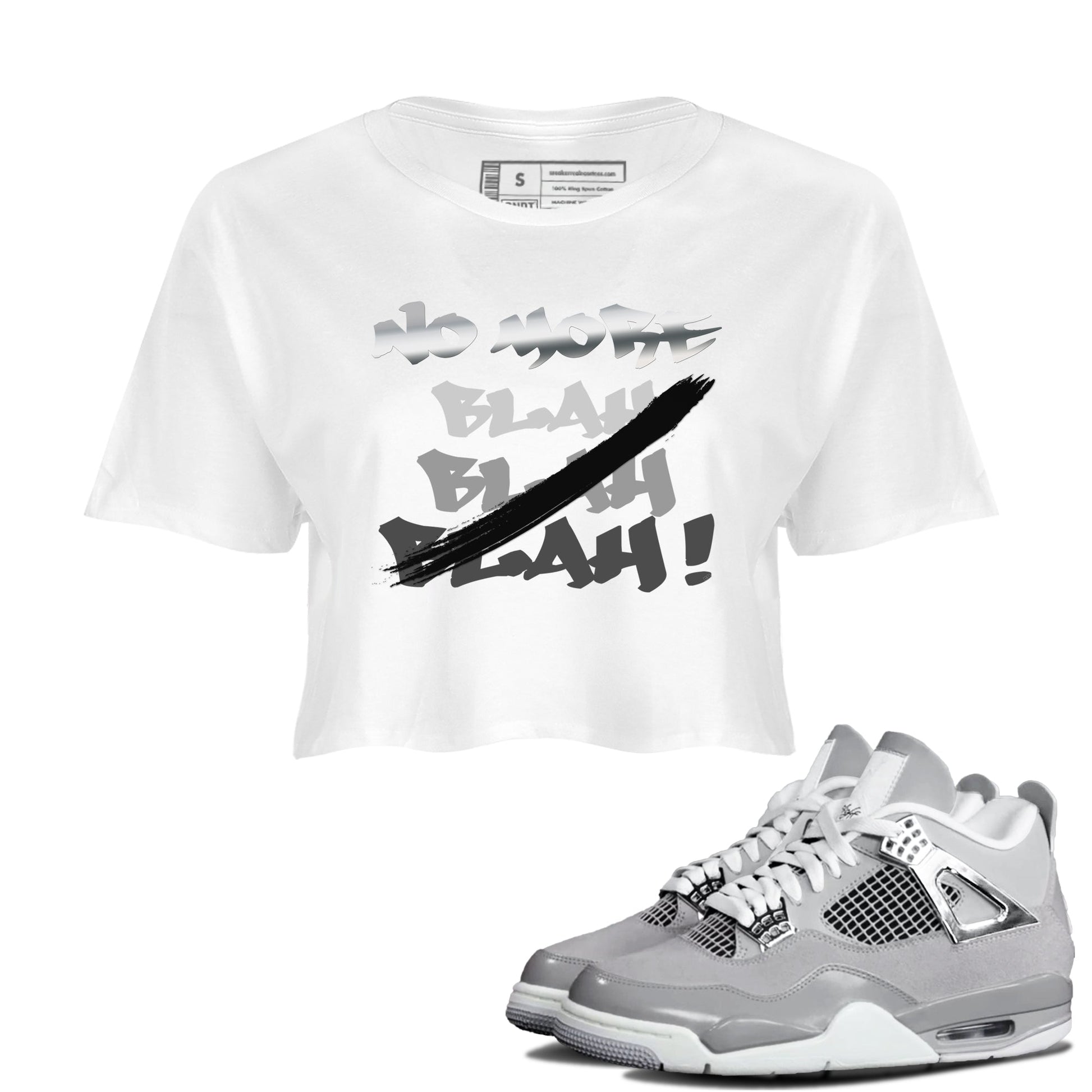 AJ4 Frozen Moments shirt to match jordans No More Blah sneaker tees Crew Neck AJ4 Frozen Moments SNRT Sneaker Release Tees White 1 Crop T-Shirt