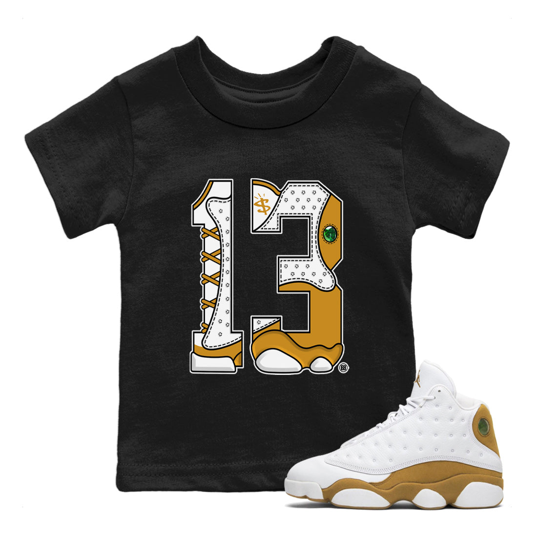 Number 13 Kids Tops Air Jordan 13 Wheat SNRT Sneaker T shirts