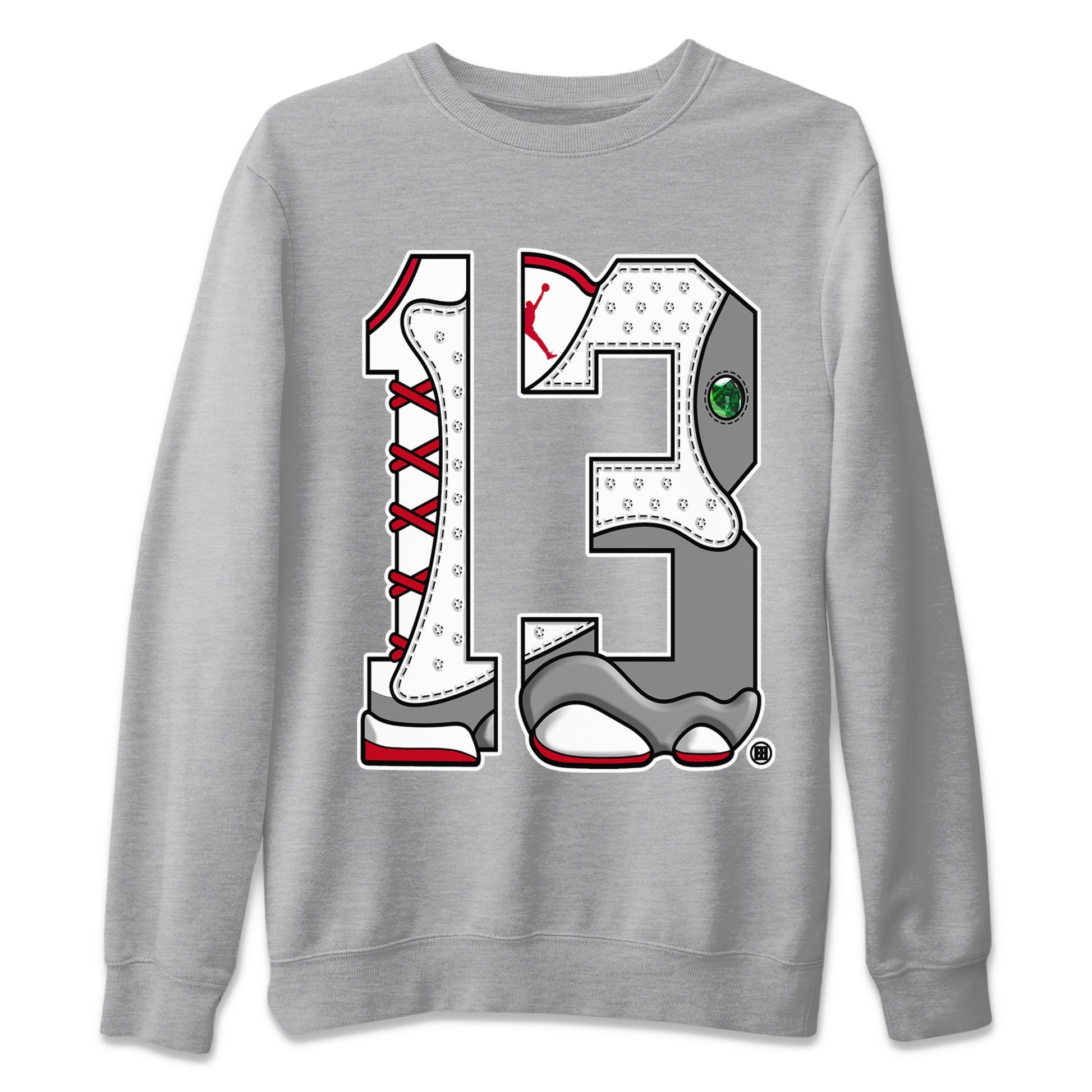 Air Jordan 13 Wolf Grey Sneaker Match Tees Number 13 Sneaker Tees Air Jordan 13 Retro Wolf Grey T-Shirt Unisex Shirts Heather Grey 2