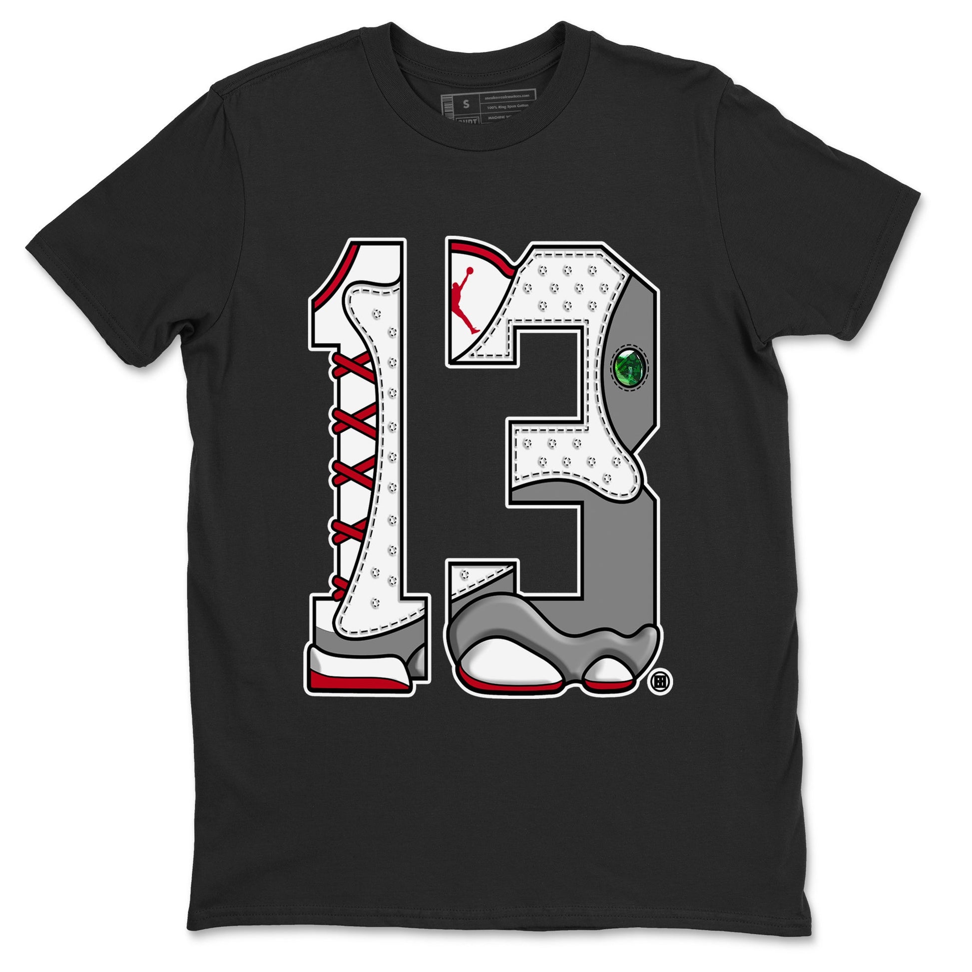 Air Jordan 13 Wolf Grey Sneaker Match Tees Number 13 Sneaker Tees Air Jordan 13 Retro Wolf Grey T-Shirt Unisex Shirts Black 2