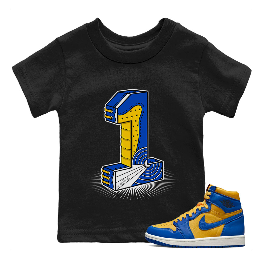 Jordan 1 Game Royal Varsity Maize | Number Statue Kids Shirts