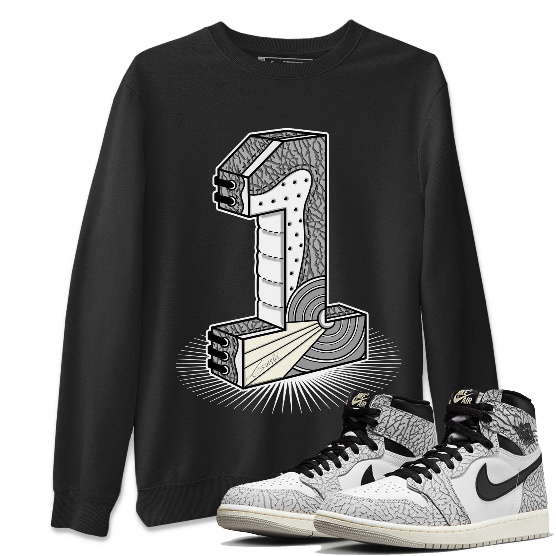 Jordan 1 White Cement Sneaker Match Tees Number Statue Sneaker Tees Jordan 1 White Cement Sneaker Release Tees Unisex Shirts
