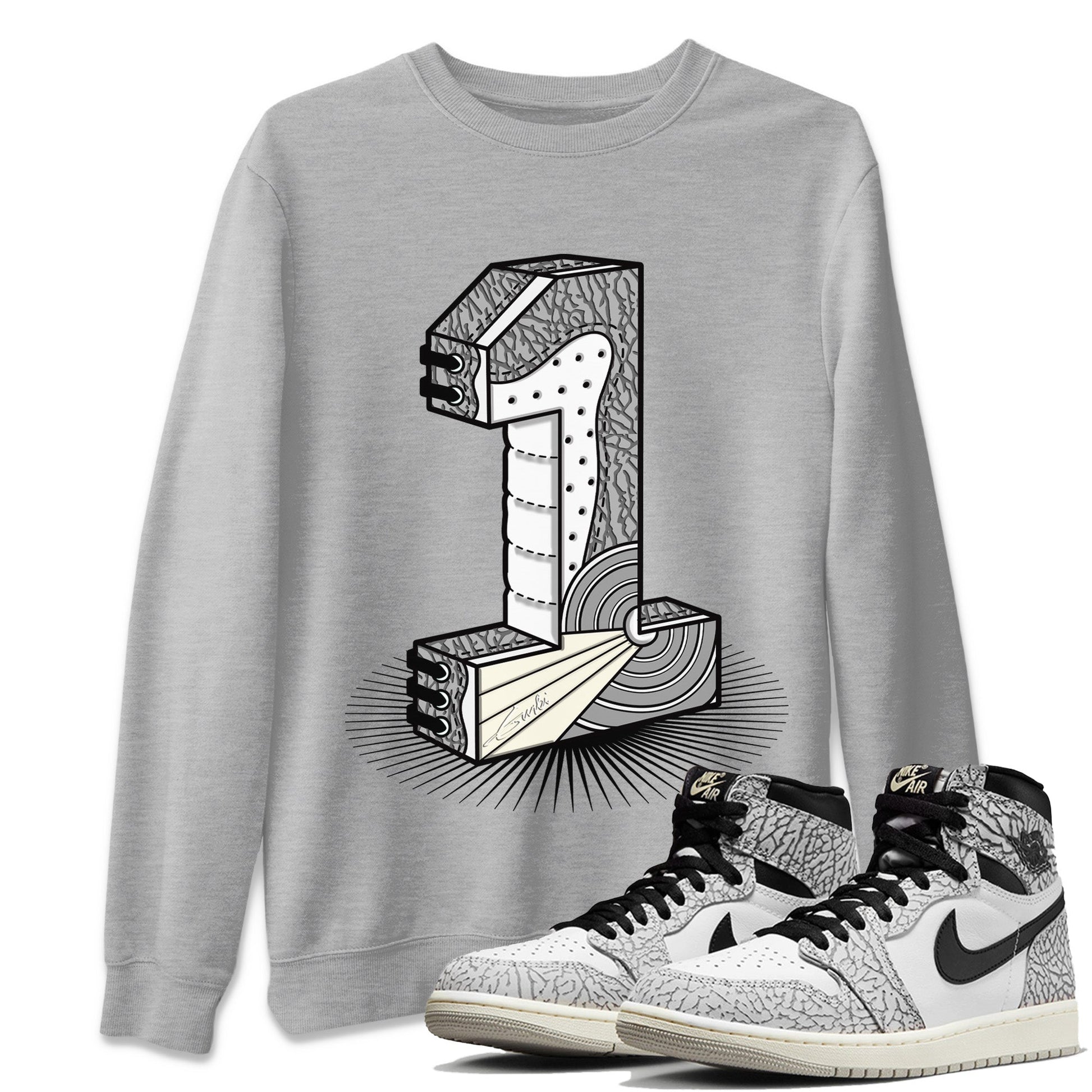 Jordan 1 White Cement Sneaker Match Tees Number Statue Sneaker Tees Jordan 1 White Cement Sneaker Release Tees Unisex Shirts