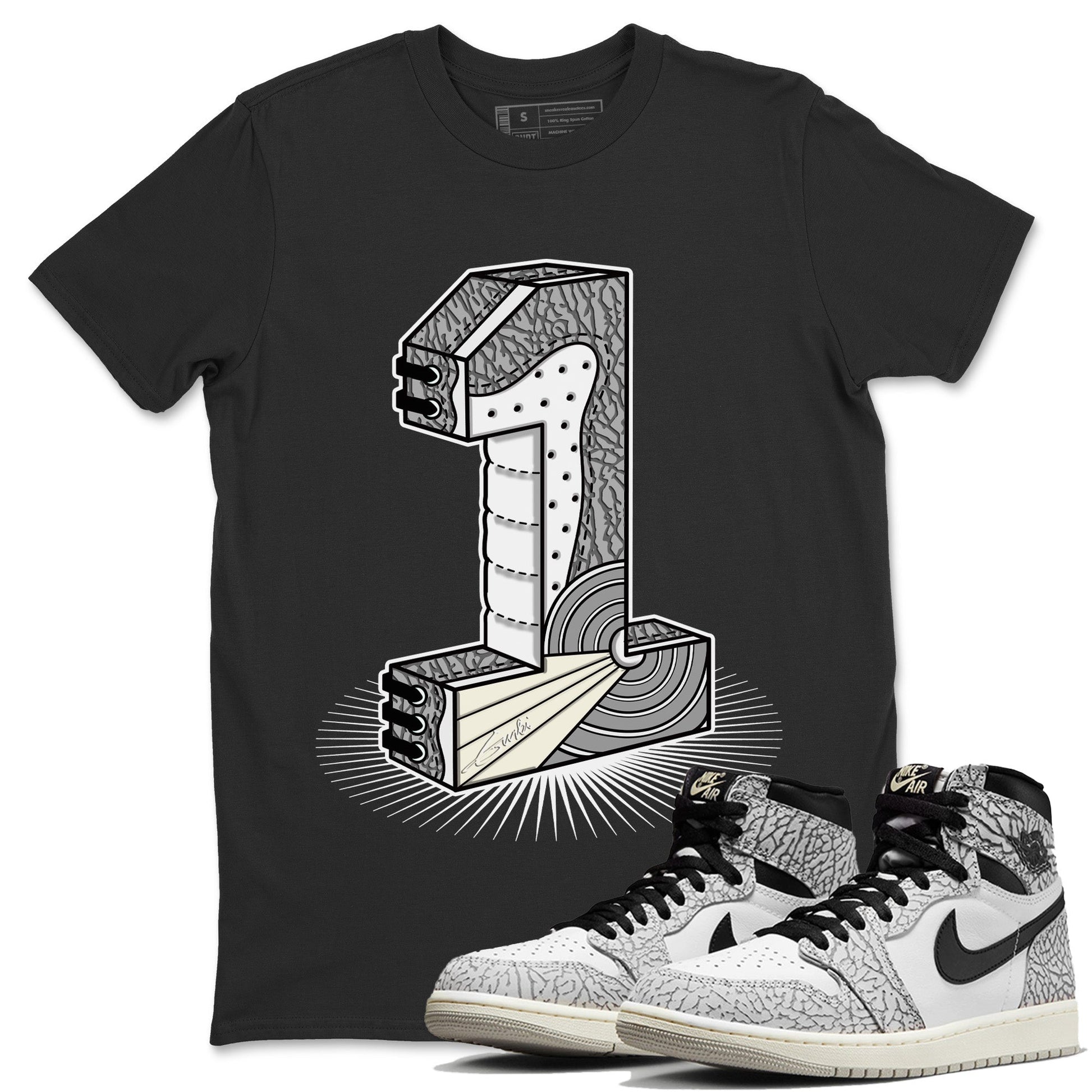 Jordan 1 White Cement Sneaker Match Tees Number Statue Sneaker Tees Jordan 1 White Cement Sneaker Release Tees Unisex Shirts