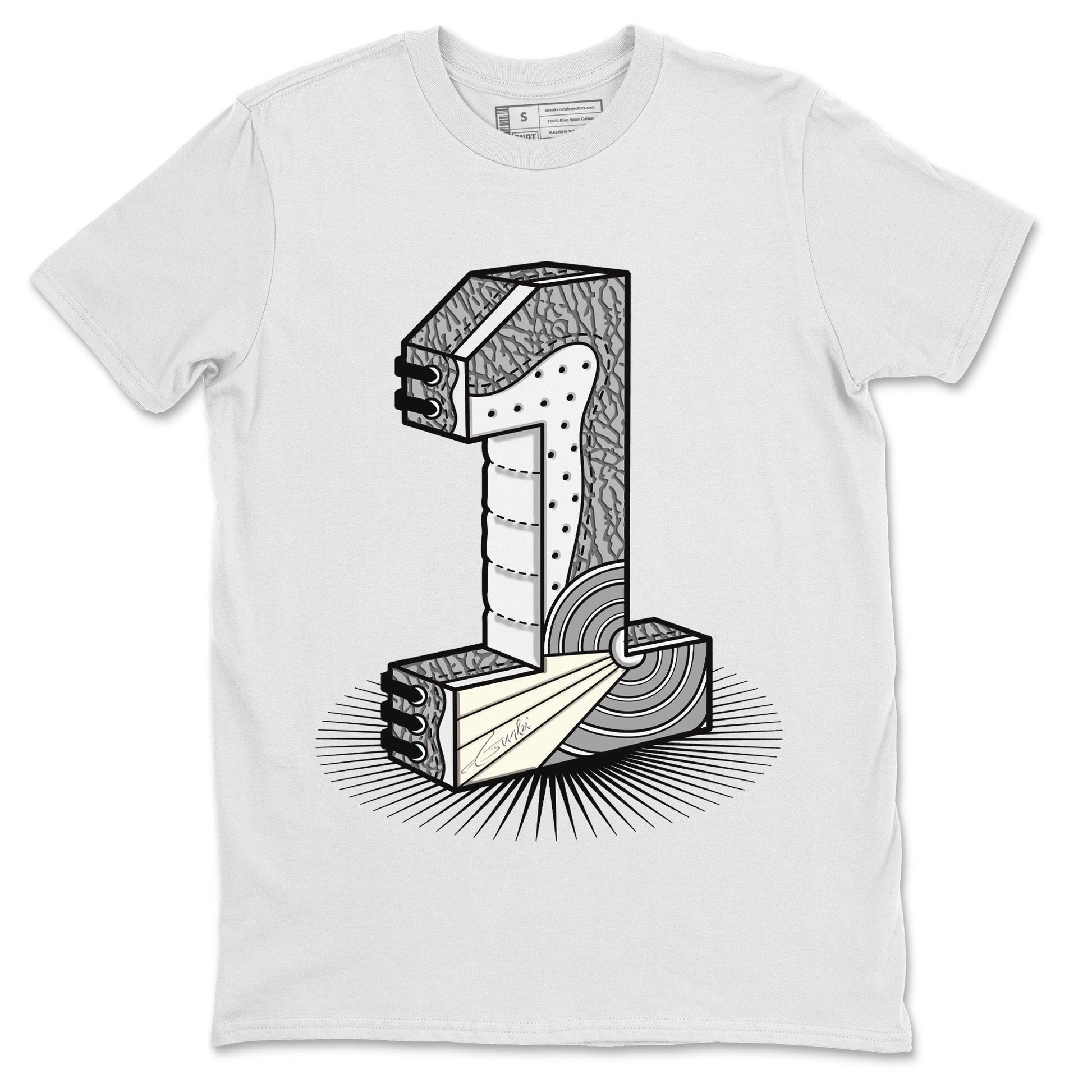 Jordan 1 White Cement Sneaker Match Tees Number Statue Sneaker Tees Jordan 1 White Cement Sneaker Release Tees Unisex Shirts