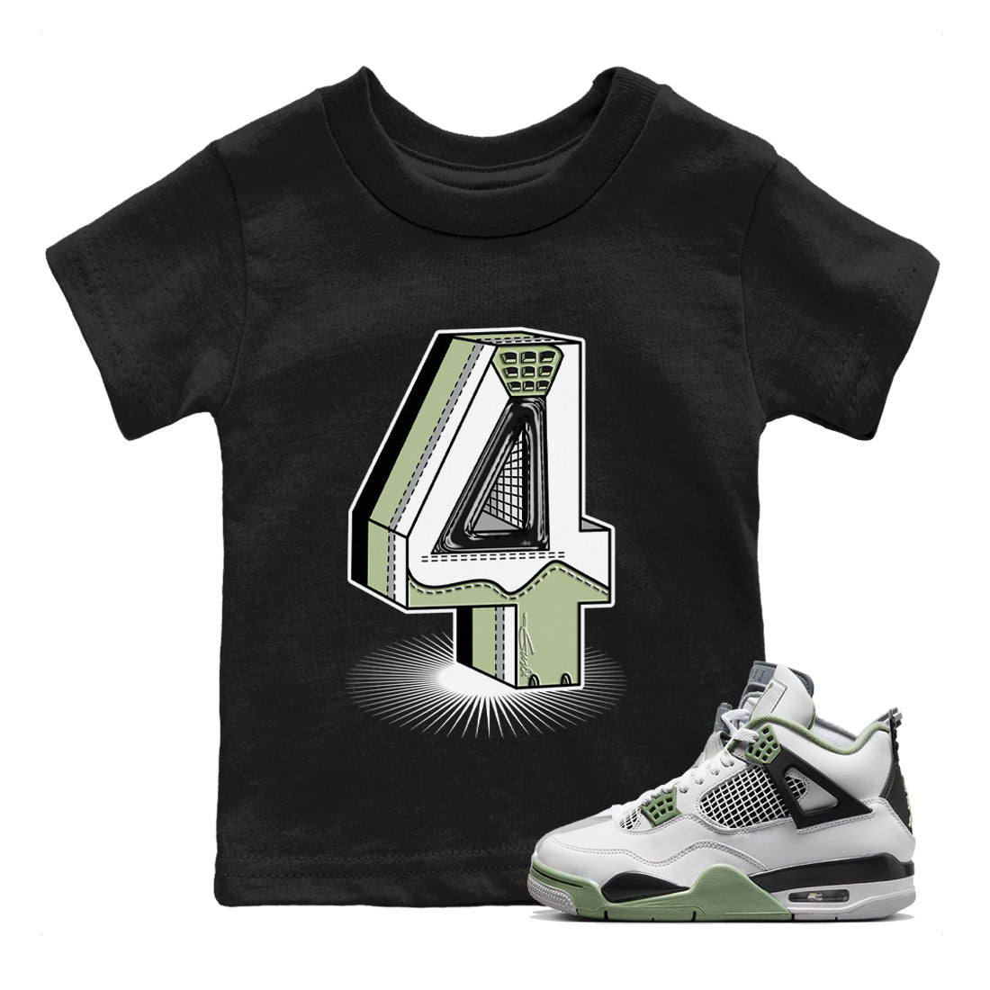 Jordan 4 Seafoam Sneaker Match Tees Number Statue Sneaker Tees Jordan 4 Seafoam Sneaker Release Tees Kids Shirts