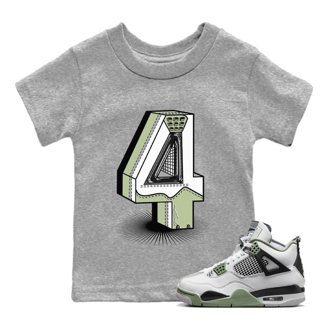Jordan 4 Seafoam Sneaker Match Tees Number Statue Sneaker Tees Jordan 4 Seafoam Sneaker Release Tees Kids Shirts