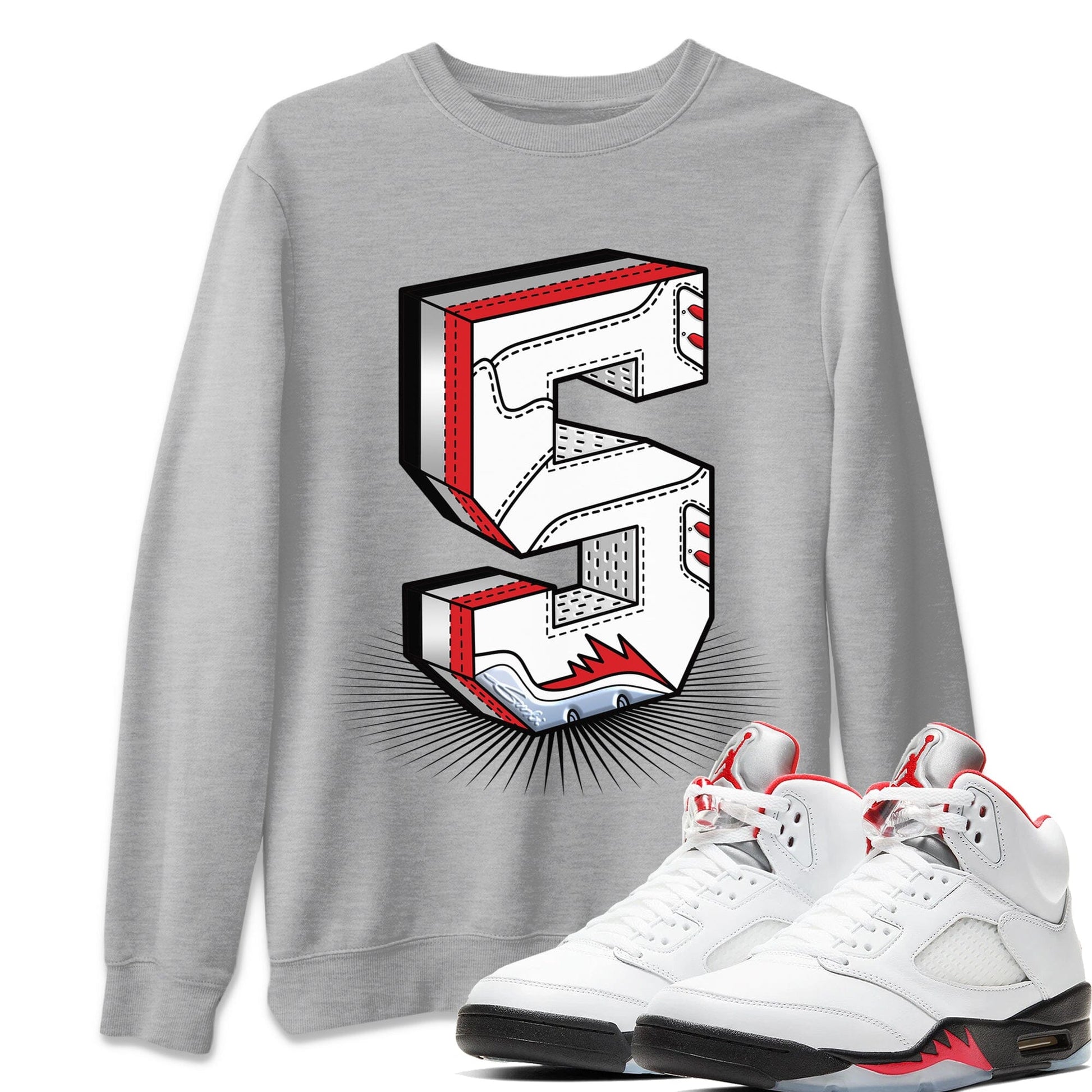 Jordan 5 Fire Red Sneaker Match Tees Number Statue Sneaker Tees Jordan 5 Fire Red Sneaker Release Tees Unisex Shirts