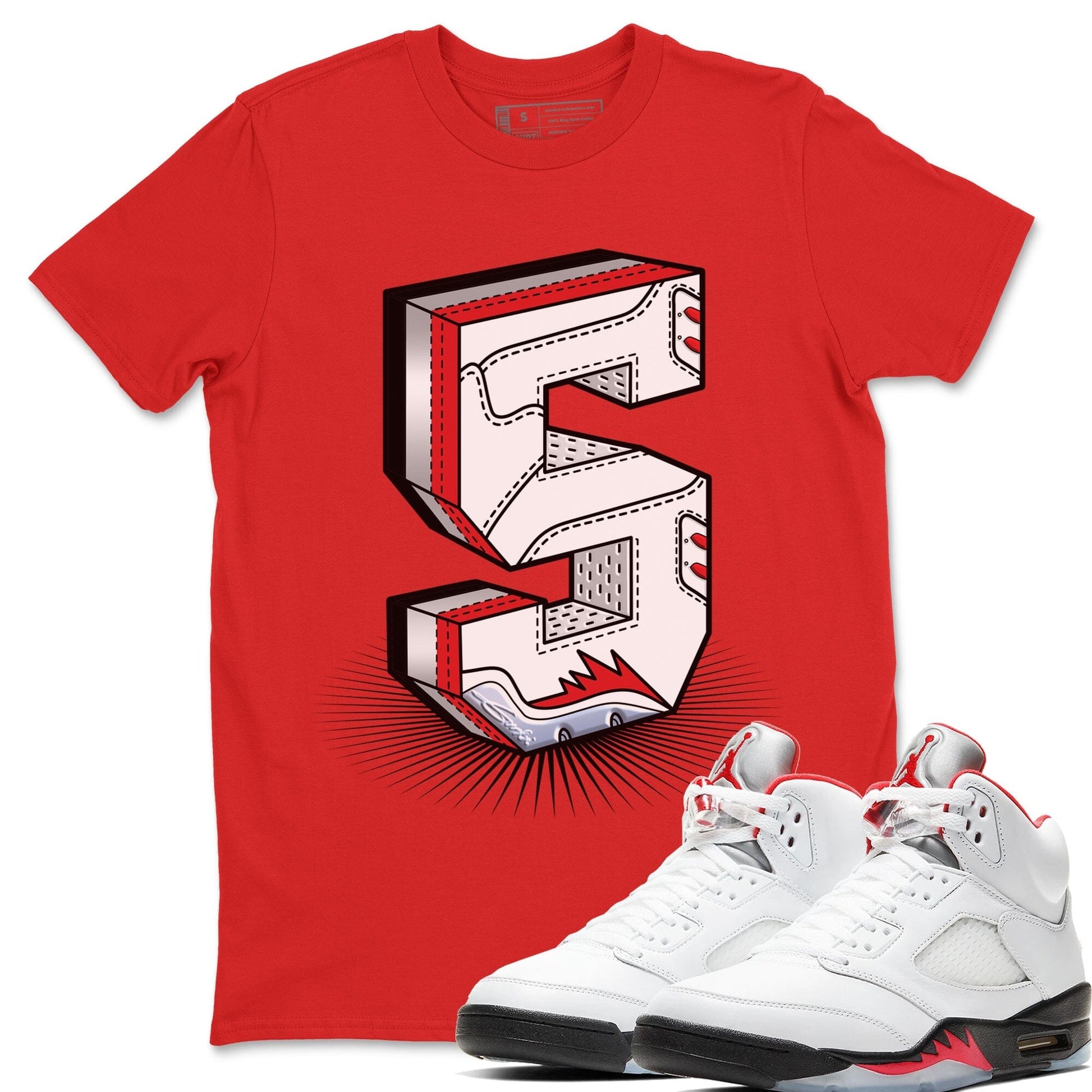 Jordan 5 Fire Red Sneaker Match Tees Number Statue Sneaker Tees Jordan 5 Fire Red Sneaker Release Tees Unisex Shirts