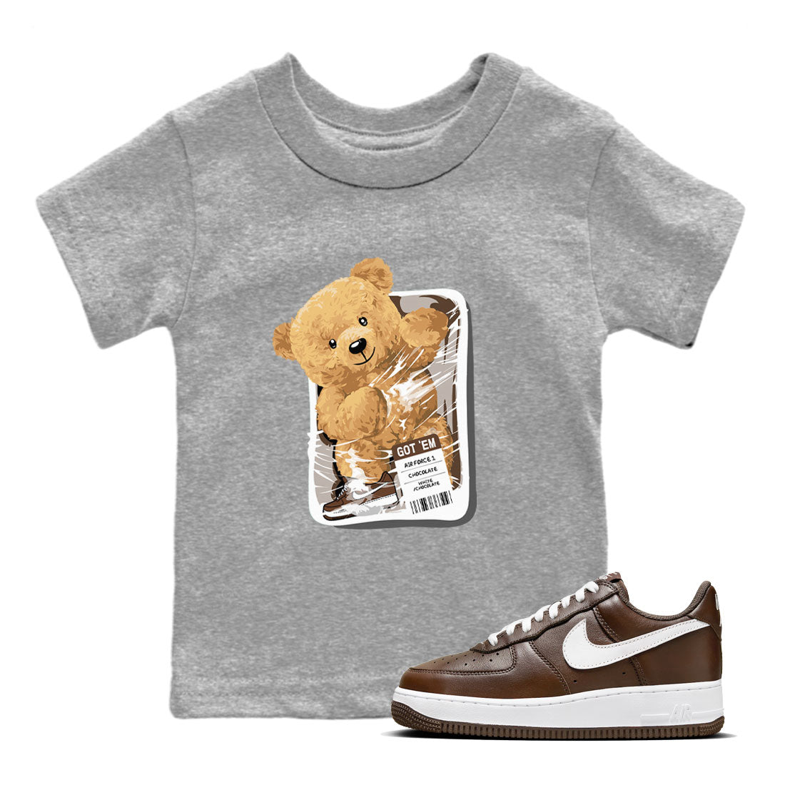 AF1 Chocolate shirt to match jordans Package Bear sneaker tees Air Force 1 Chocolate SNRT Sneaker Tees Youth Kid's Baby Shirt Heather Grey 1 T-Shirt