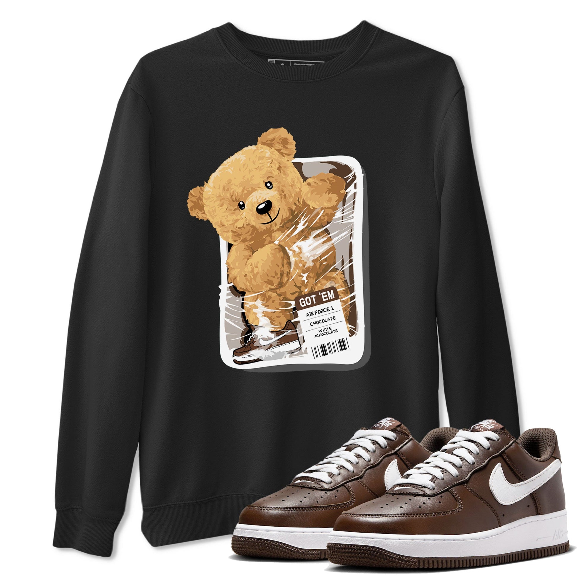 AF1 Chocolate shirt to match jordans Package Bear sneaker tees Air Force 1 Chocolate SNRT Sneaker Release Tees Cotton Sneaker Tee Black 1 T-Shirt