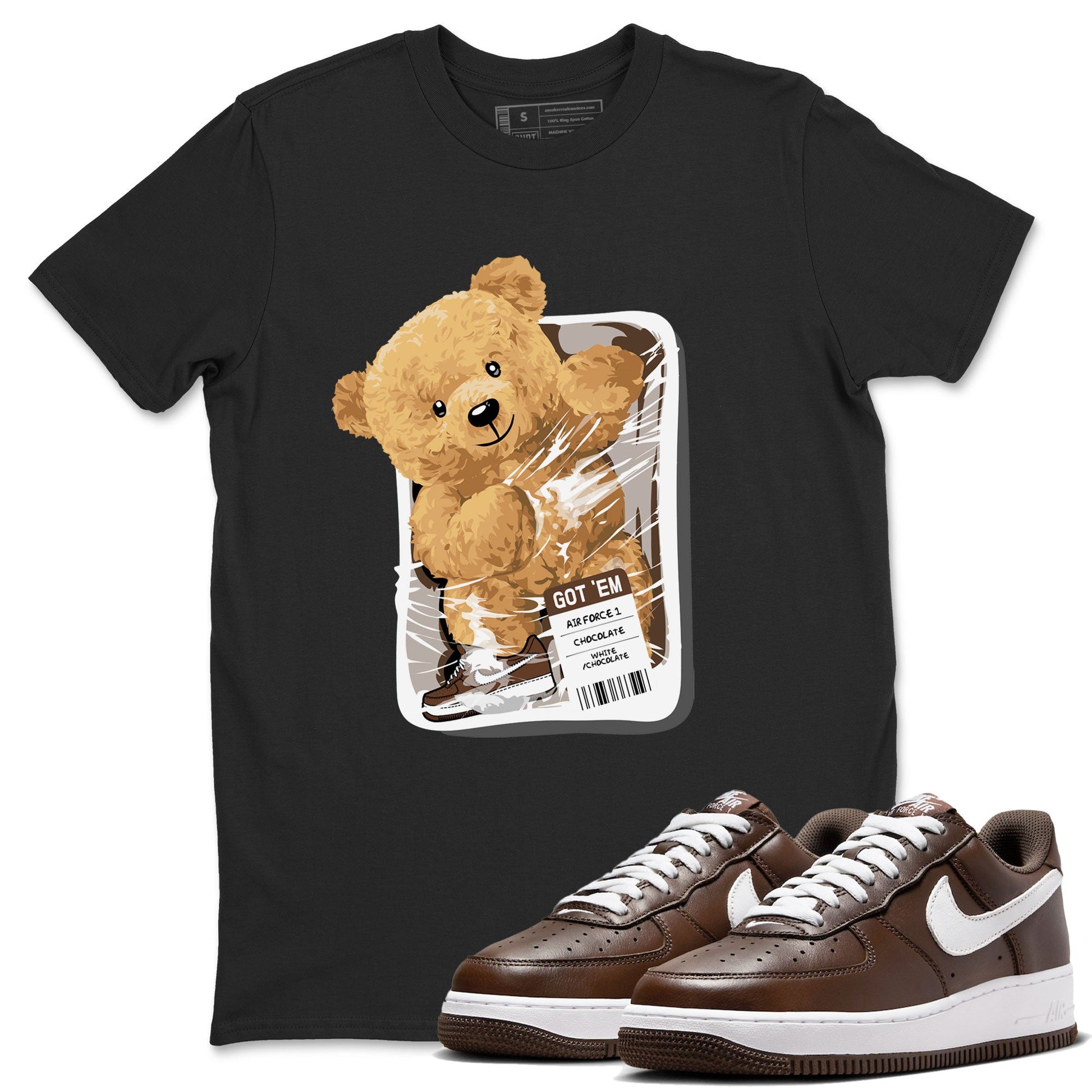 AF1 Chocolate shirt to match jordans Package Bear sneaker tees Air Force 1 Chocolate SNRT Sneaker Release Tees Cotton Sneaker Tee Black 1 T-Shirt