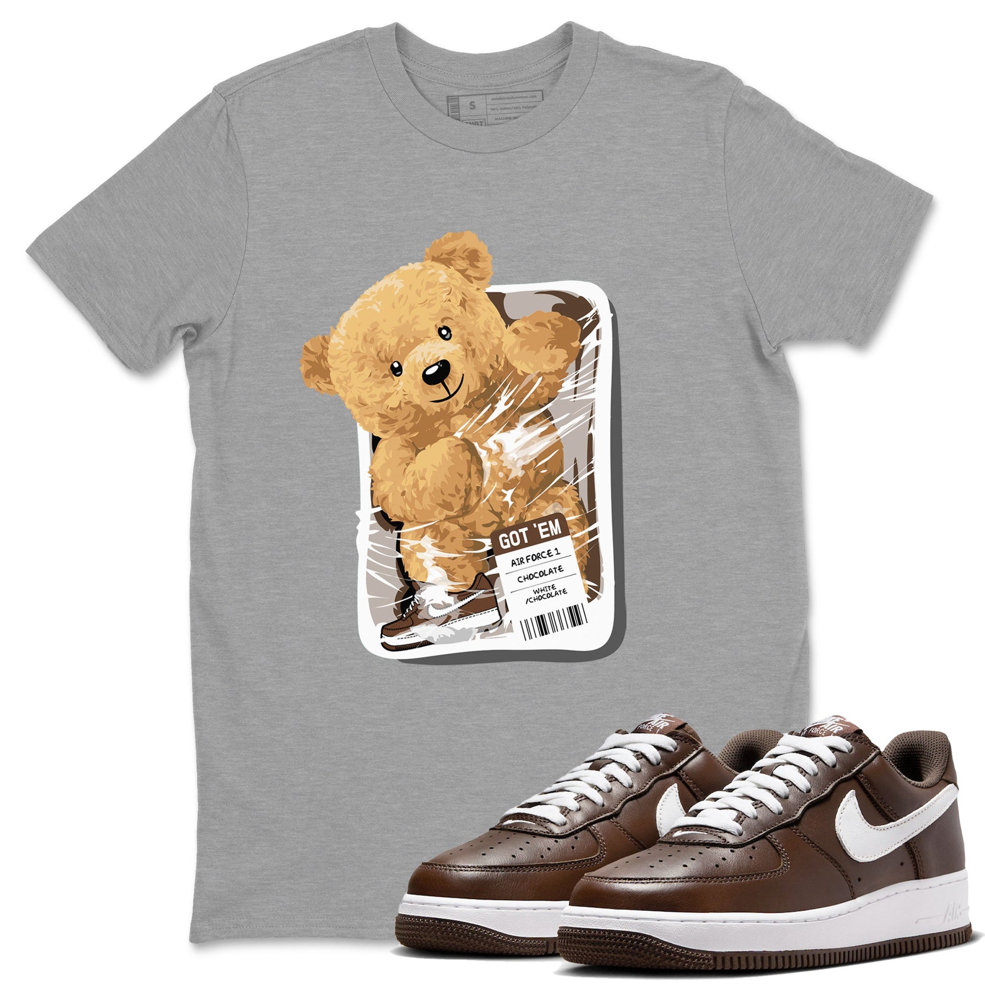 AF1 Chocolate shirt to match jordans Package Bear sneaker tees Air Force 1 Chocolate SNRT Sneaker Release Tees Cotton Sneaker Tee Heather Grey 1 T-Shirt