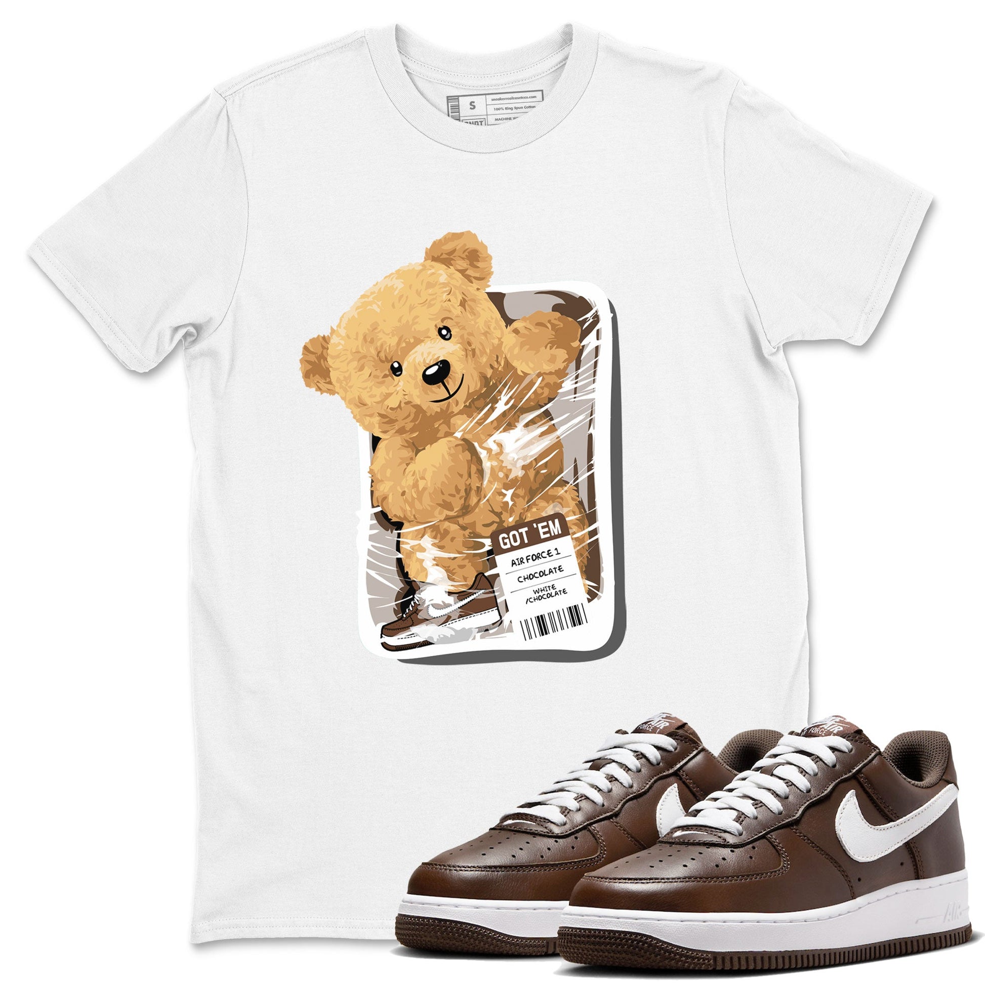 AF1 Chocolate shirt to match jordans Package Bear sneaker tees Air Force 1 Chocolate SNRT Sneaker Release Tees Cotton Sneaker Tee White 1 T-Shirt