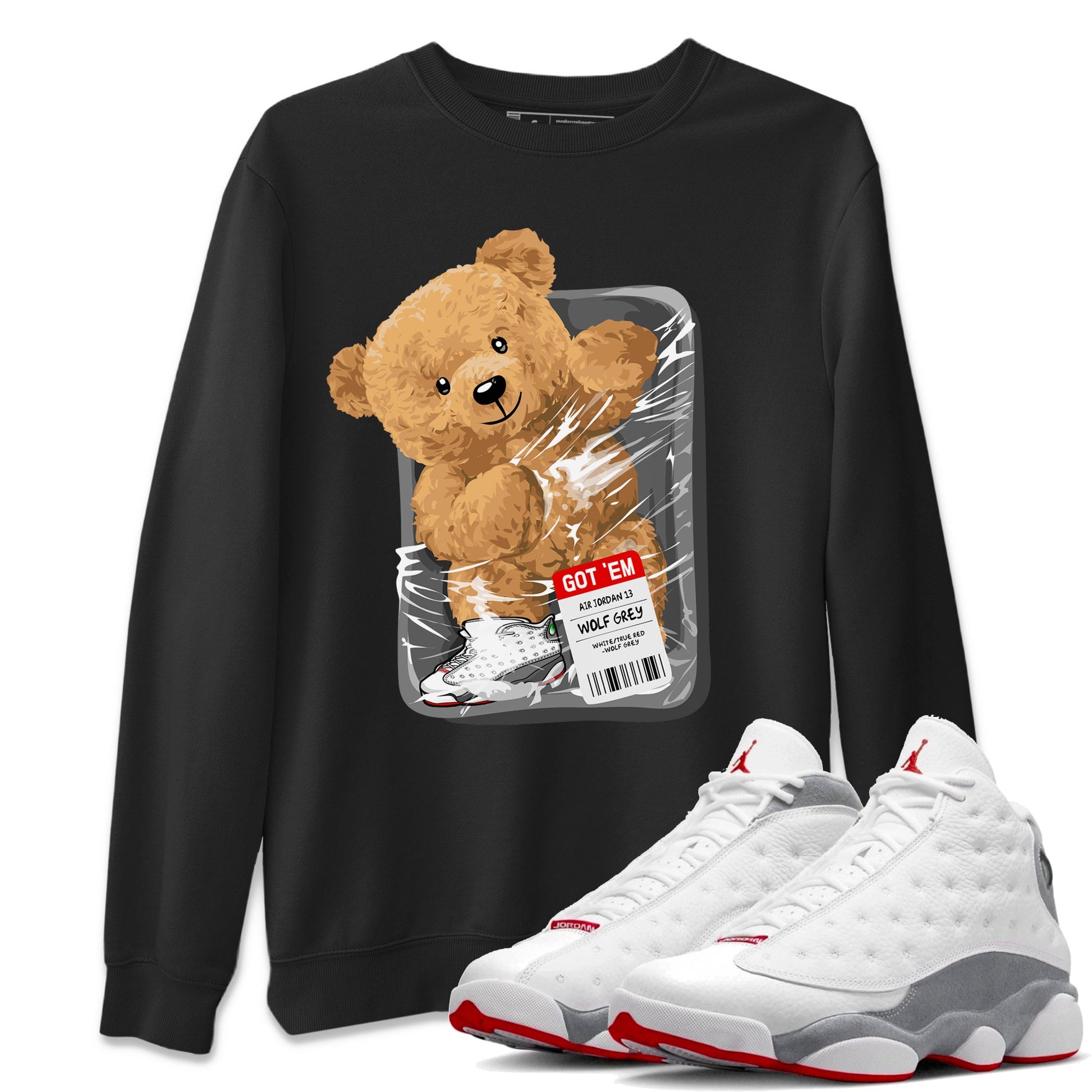 Air Jordan 13 Wolf Grey Sneaker Match Tees Packaged Bear Sneaker Tees Jordan 13 Wolf Grey Sneaker Release Tees Sneaker Matching Unisex Shirts Black 1