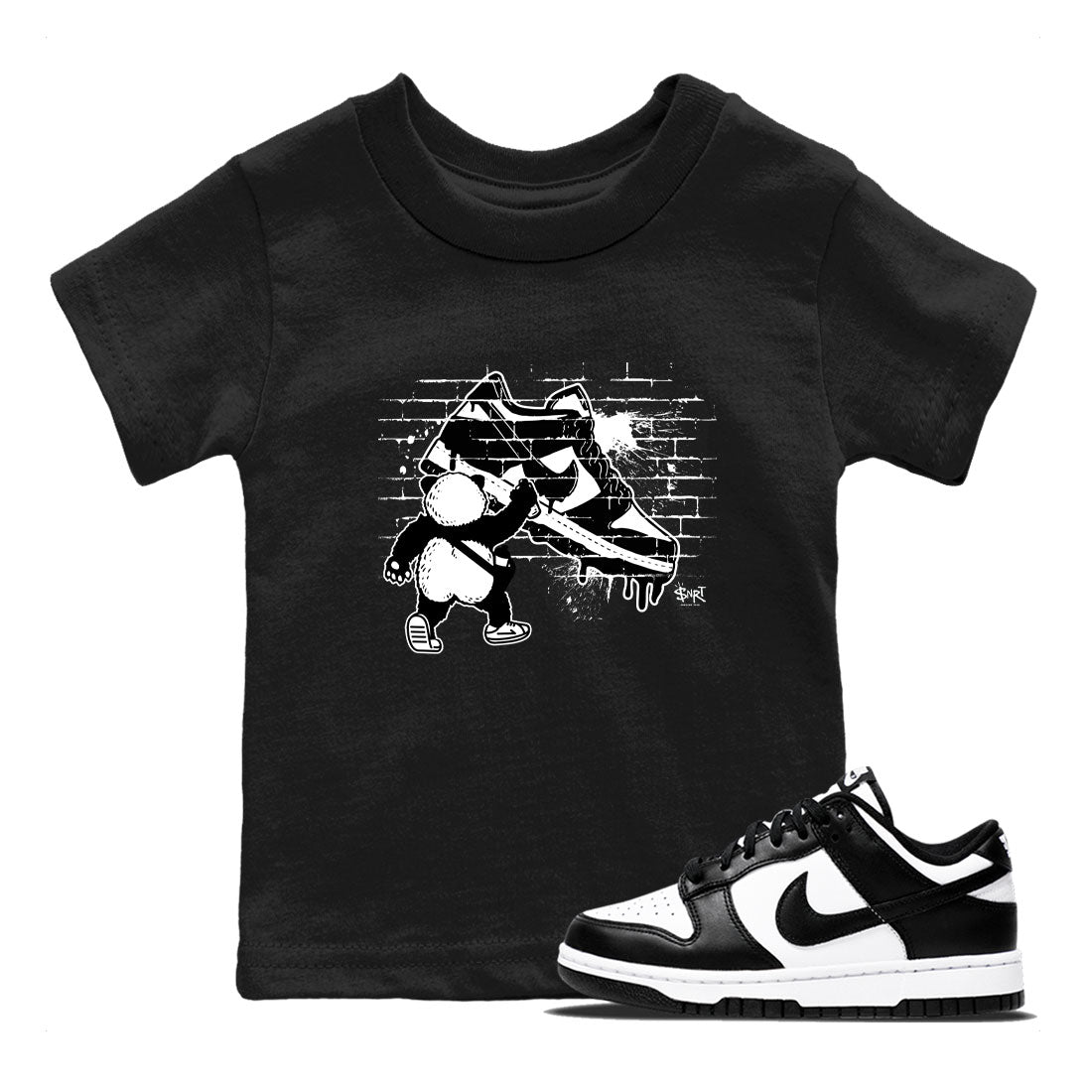 Dunk Panda shirt to match jordans Panda Artist sneaker tees Dunk Low Panda Black White SNRT Sneaker Release tees baby toddler Black 1 cotton Shirt