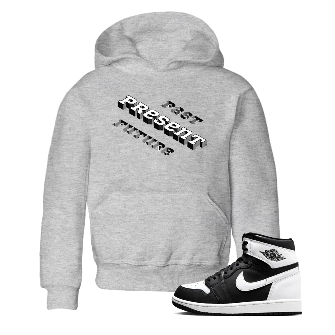 1s Black White shirt to match jordans Past Present Future sneaker tees Air Jordan 1 Black White SNRT sneaker release tees baby toddler Heather Grey 1 cotton Shirt