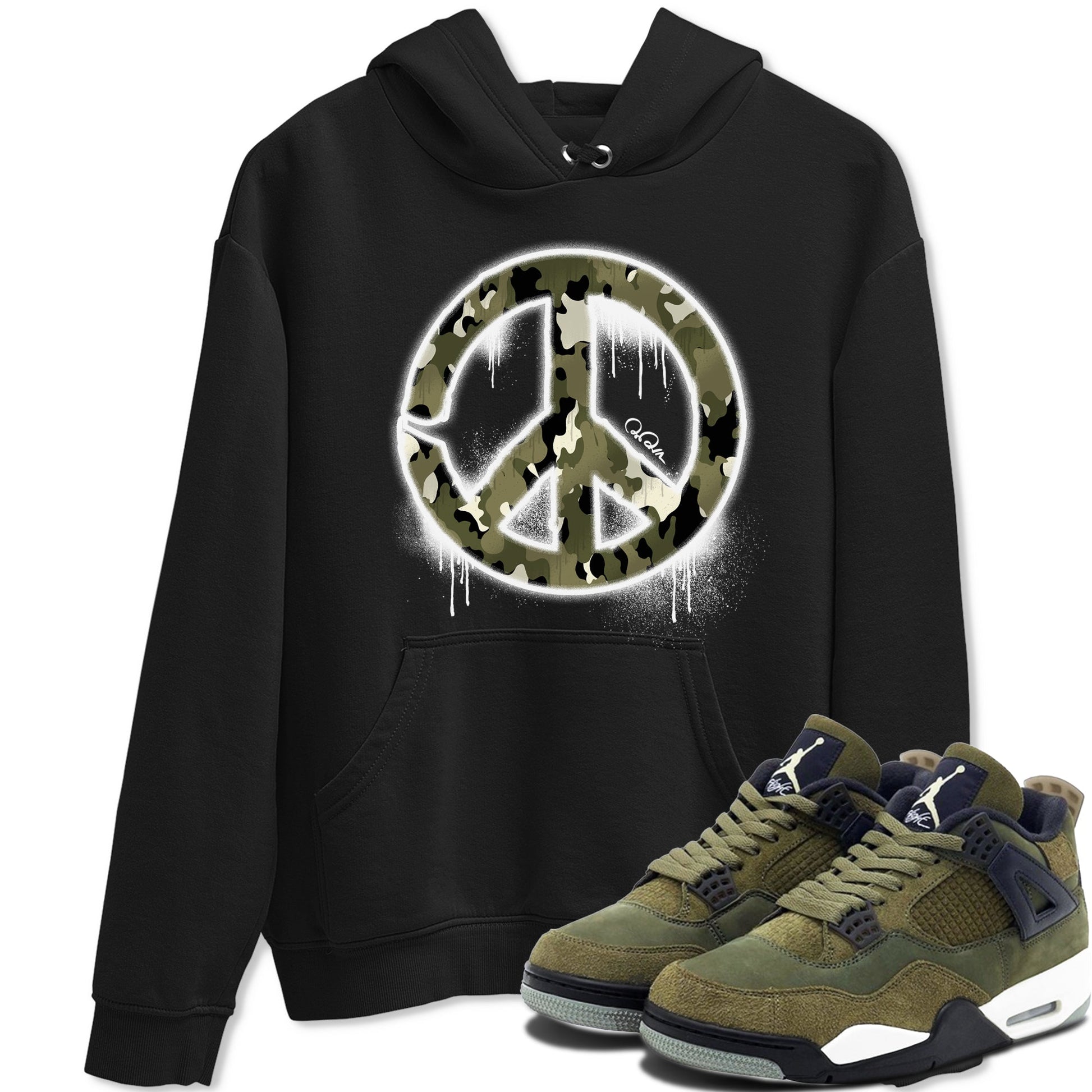 Air Jordan 4 Medium Olive shirt to match jordans Peace Sign sneaker tees AJ4 Medium Olive SNRT Sneaker Release Tees Unisex Black 1 T-Shirt