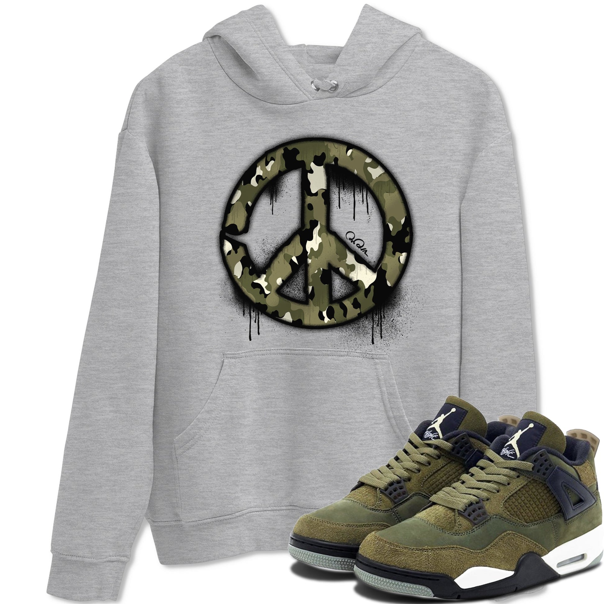 Air Jordan 4 Medium Olive shirt to match jordans Peace Sign sneaker tees AJ4 Medium Olive SNRT Sneaker Release Tees Unisex Heather Grey 1 T-Shirt