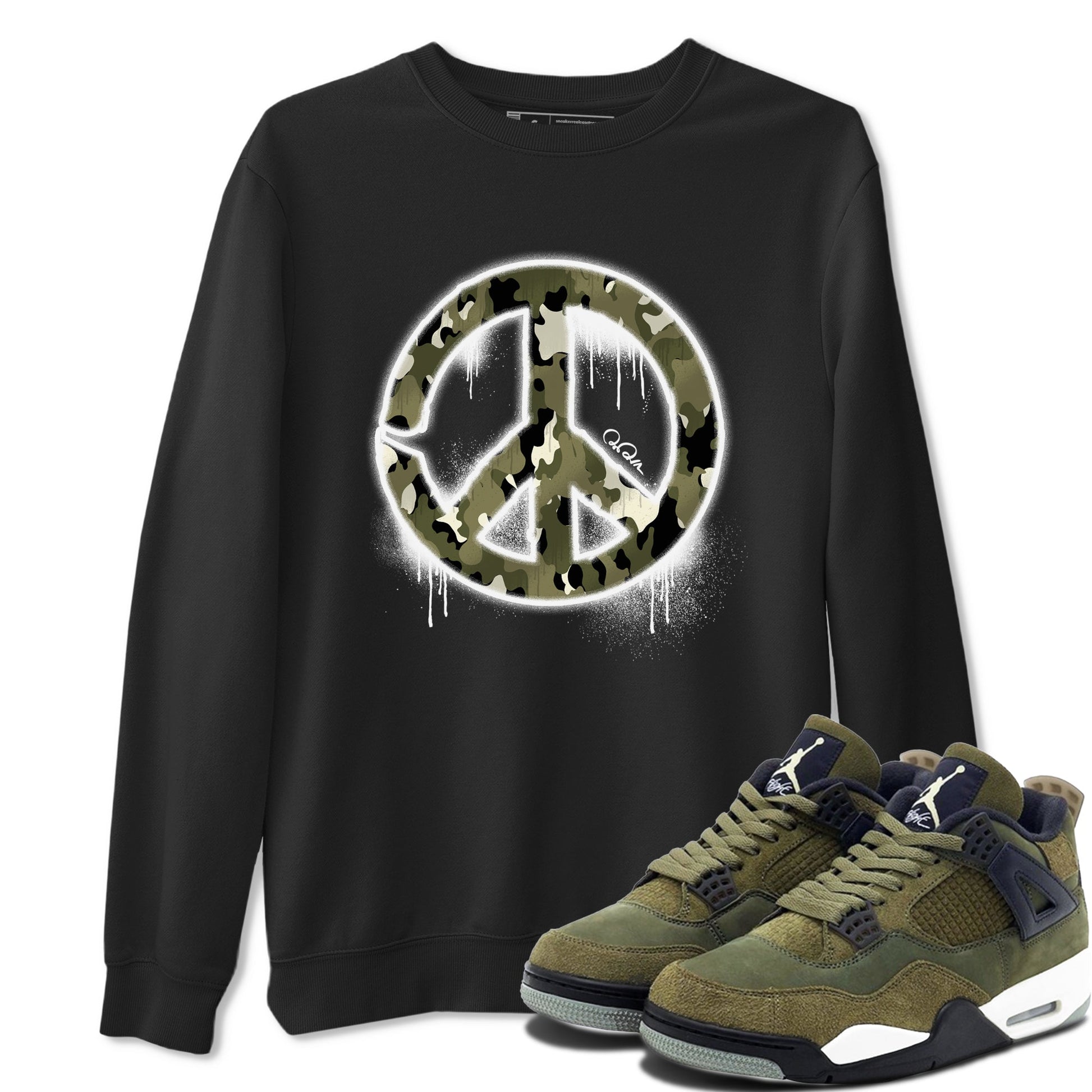 Air Jordan 4 Medium Olive shirt to match jordans Peace Sign sneaker tees AJ4 Medium Olive SNRT Sneaker Release Tees Unisex Black 1 T-Shirt