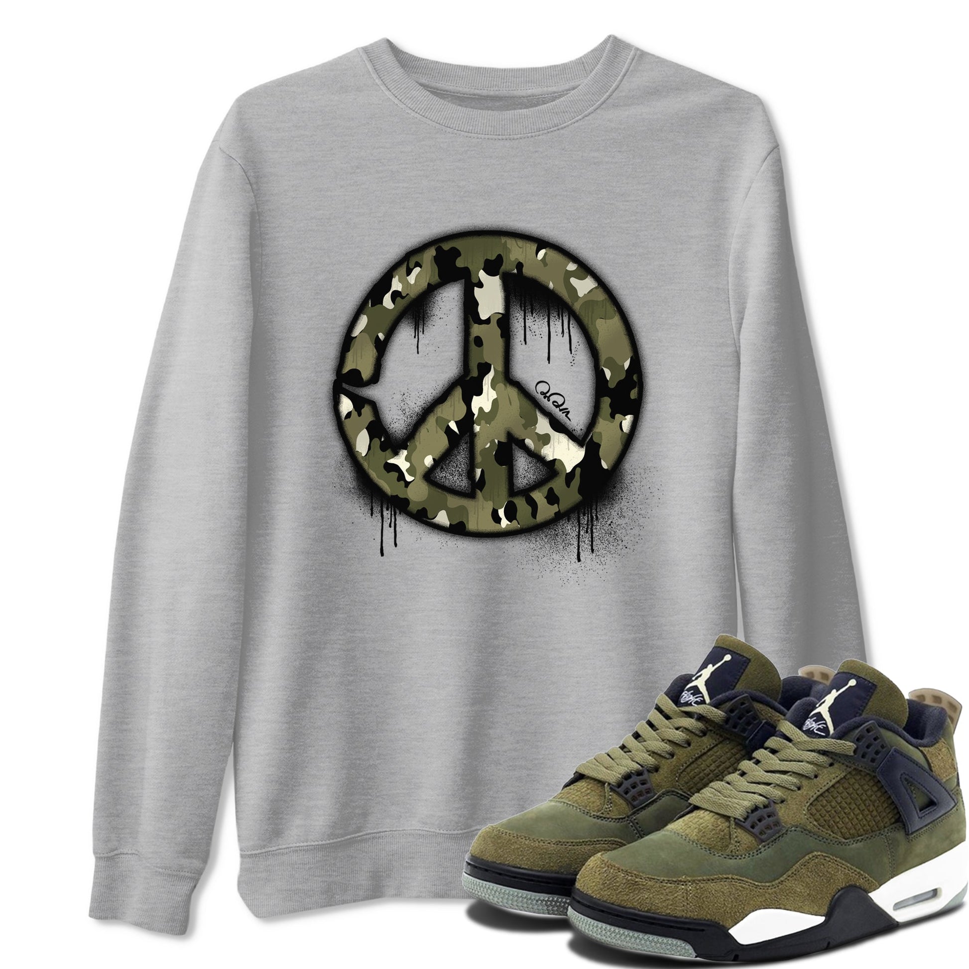 Air Jordan 4 Medium Olive shirt to match jordans Peace Sign sneaker tees AJ4 Medium Olive SNRT Sneaker Release Tees Unisex Heather Grey 1 T-Shirt