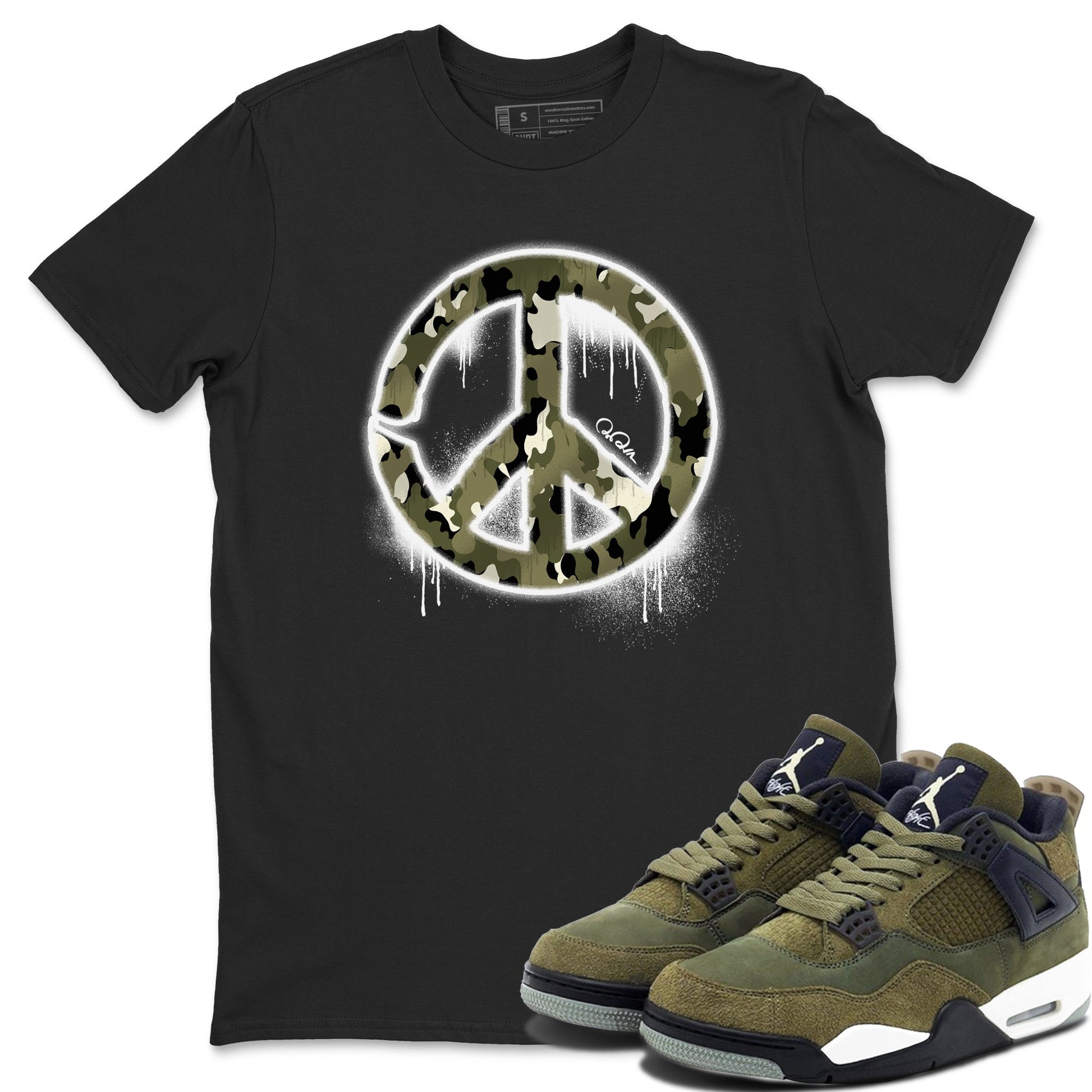Air Jordan 4 Medium Olive shirt to match jordans Peace Sign sneaker tees AJ4 Medium Olive SNRT Sneaker Release Tees Unisex Black 1 T-Shirt