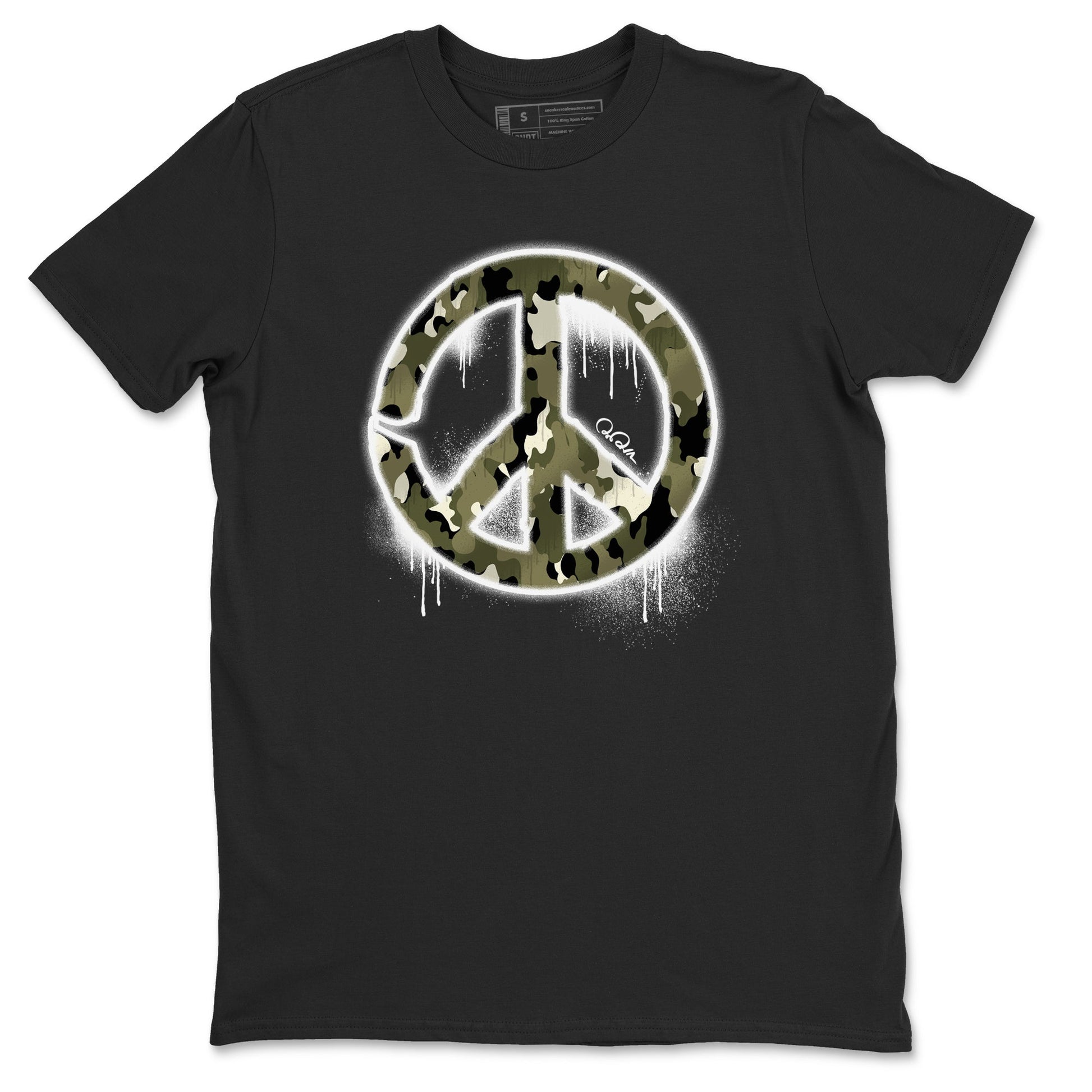 Air Jordan 4 Medium Olive shirt to match jordans Peace Sign sneaker tees AJ4 Medium Olive SNRT Sneaker Release Tees Unisex Black 2 T-Shirt