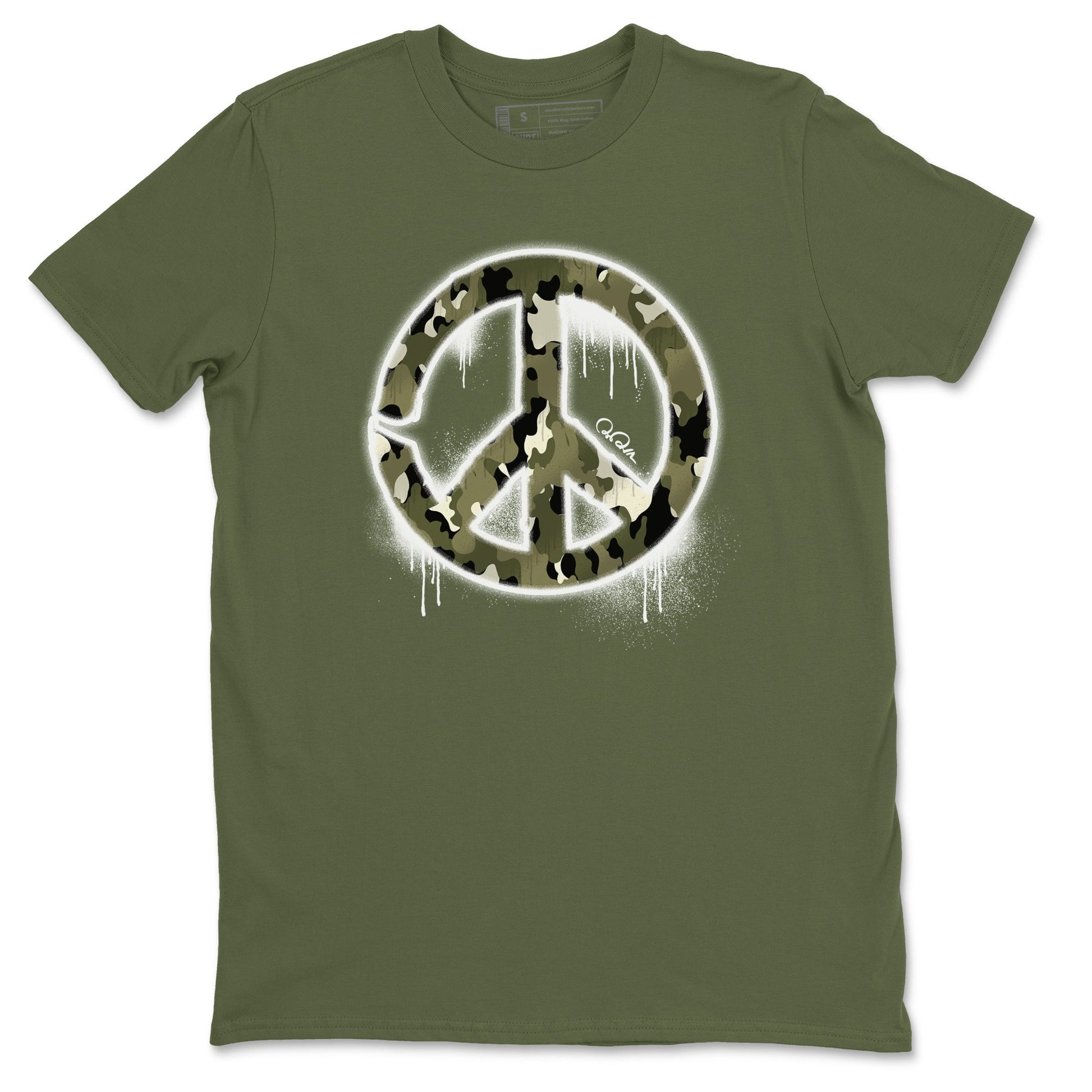 Air Jordan 4 Medium Olive shirt to match jordans Peace Sign sneaker tees AJ4 Medium Olive SNRT Sneaker Release Tees Unisex Military Green 2 T-Shirt